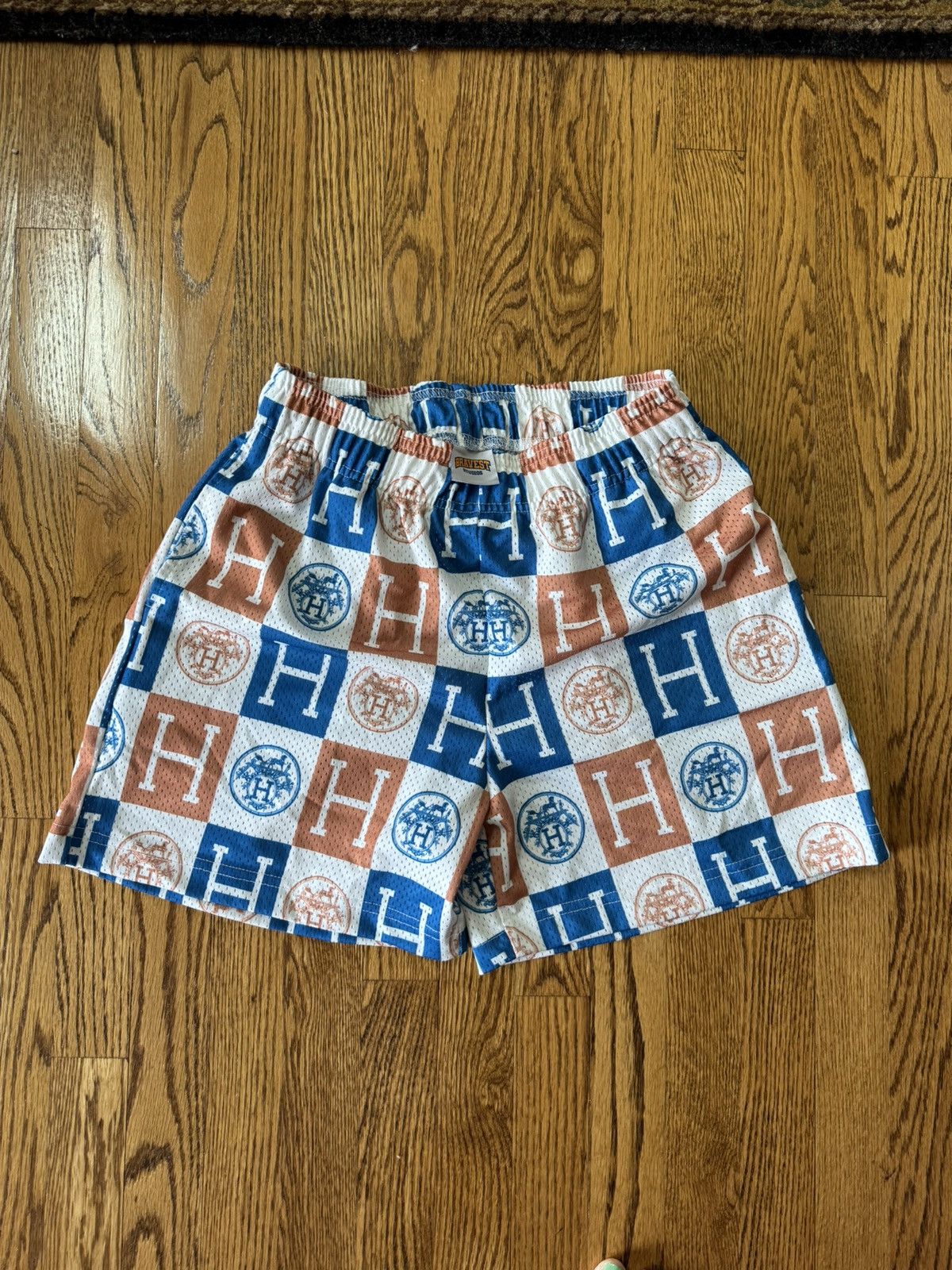 Bravest Studios Blue/ Tan Brown Mesh Shorts- medium