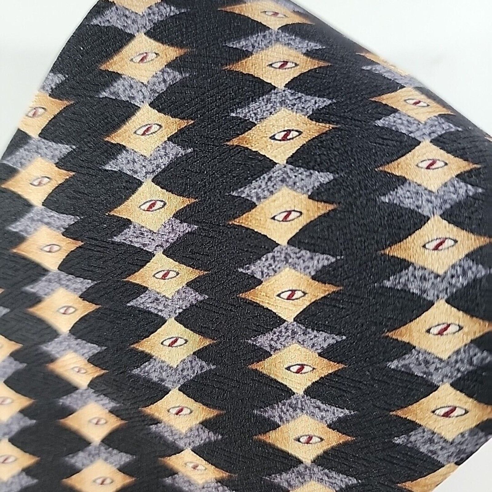 Liz Claiborne Claiborne Black-Beige-Grey Patterned Silk Necktie - Like New Size ONE SIZE - 4 Thumbnail