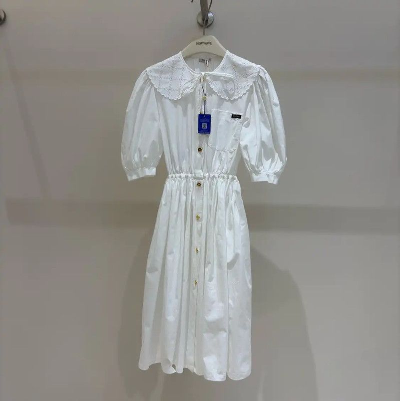 Miu Miu Miu Miu White Cotton Logo Short Sleeve Dress 0089 Size S / US 4 / IT 40 - 1 Thumbnail