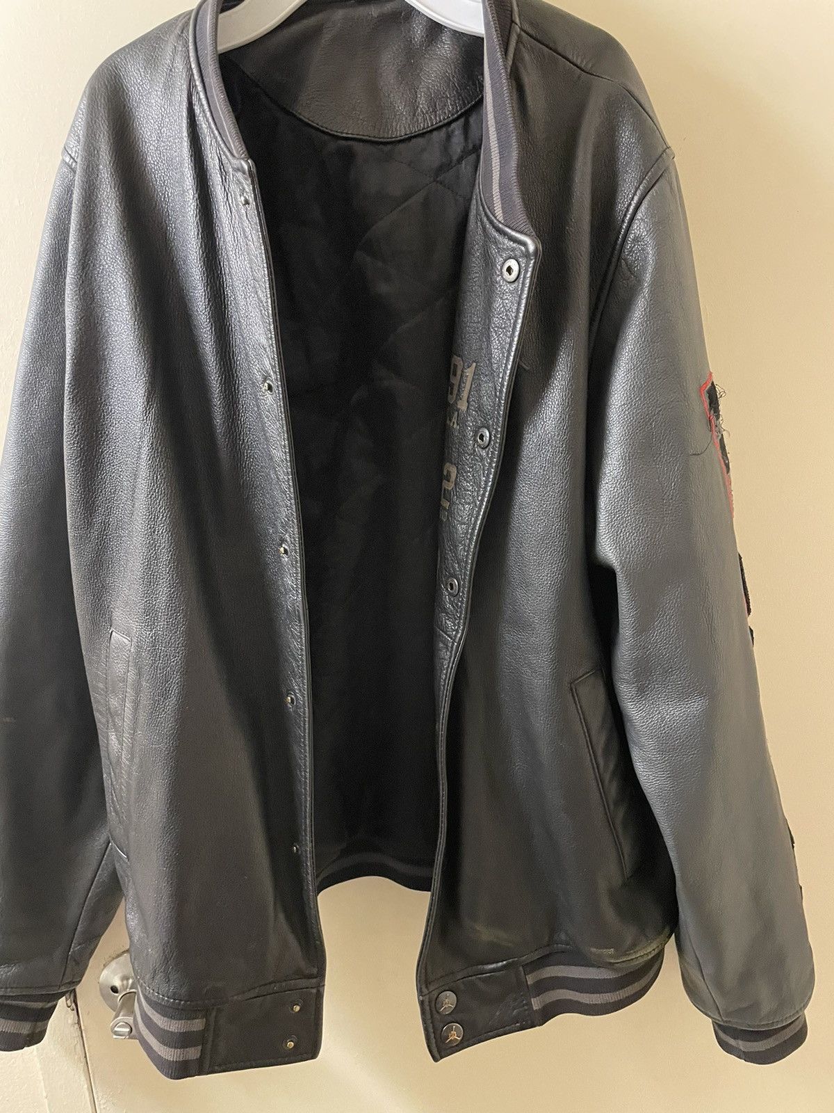 image of Jordan Vintage Leather Jordan Jacket in Black, Men's (Size Small)