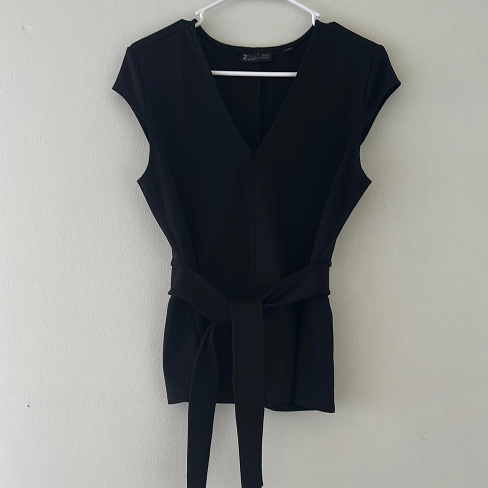 Designer Black Tie Front Fitted Blouse Size S / US 4 / IT 40 - 1 Thumbnail