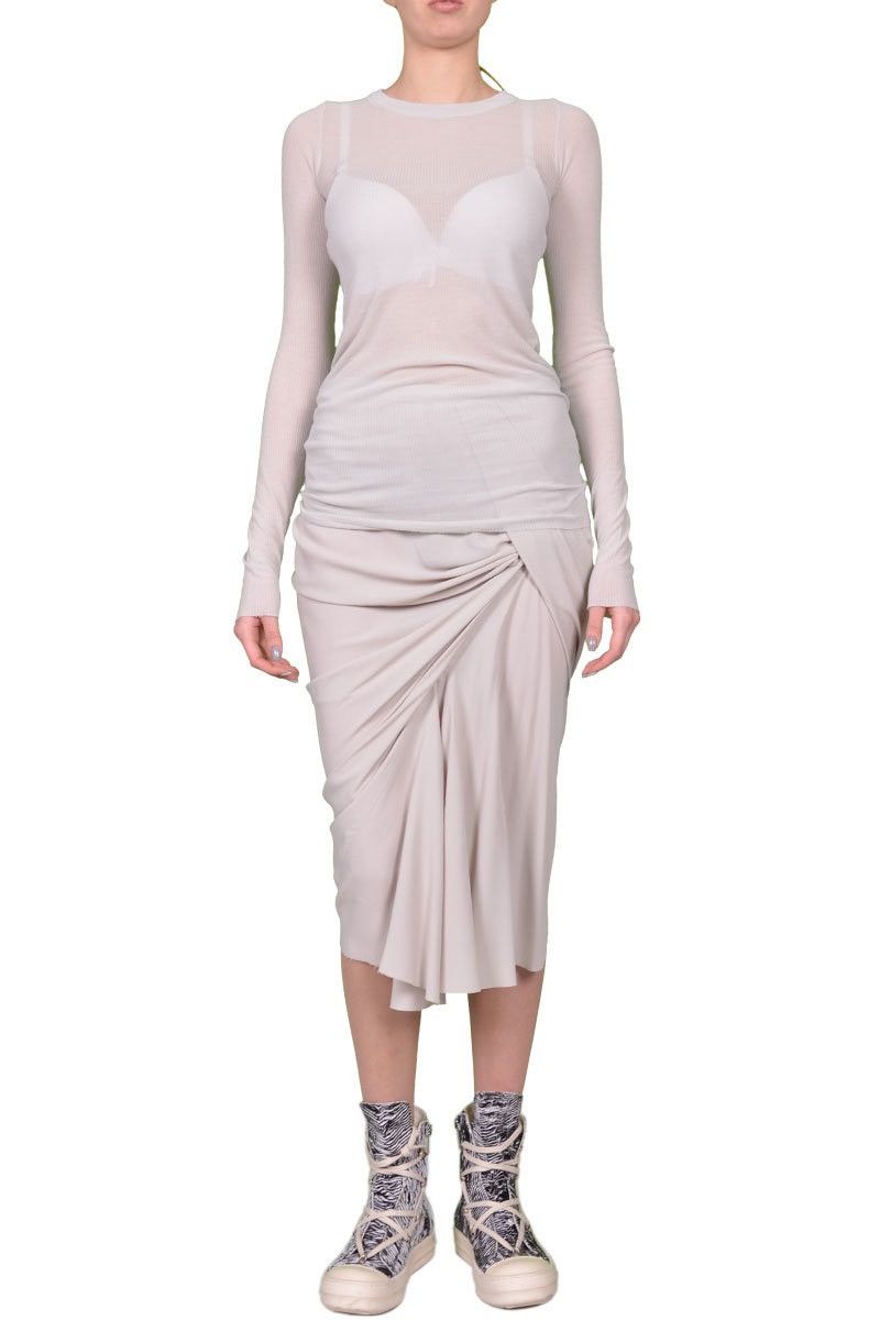Rick Owens Last Size Rick Owens Wrap Acetate & Wool Midi Skirt in Grey Size 27" / US 4 / IT 40 - 2 Thumbnail