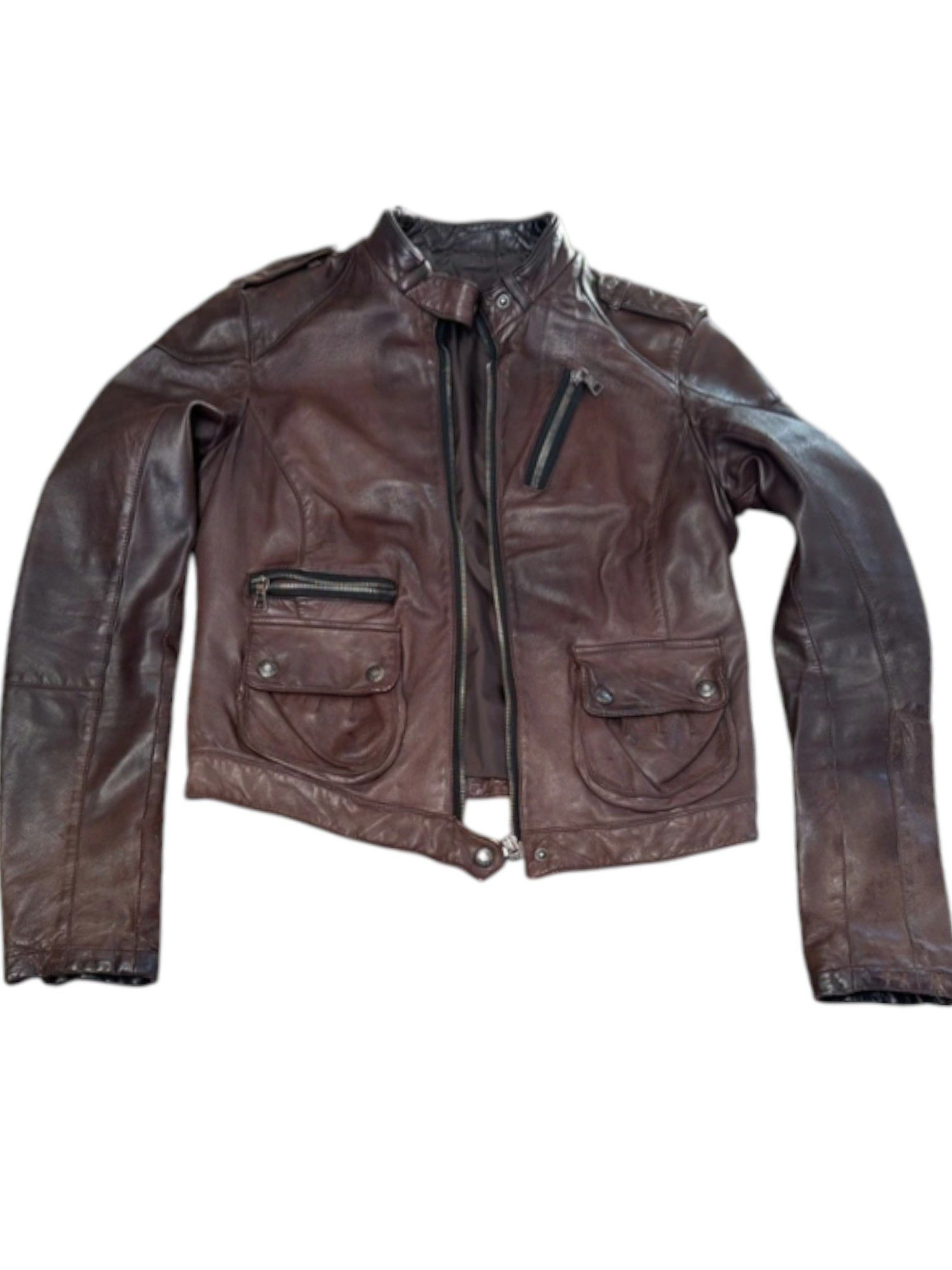 Prada Prada Brown Leather Multi-Pocket Moto Jacket c.2000s Size US M / EU 48-50 / 2 - 1 Thumbnail