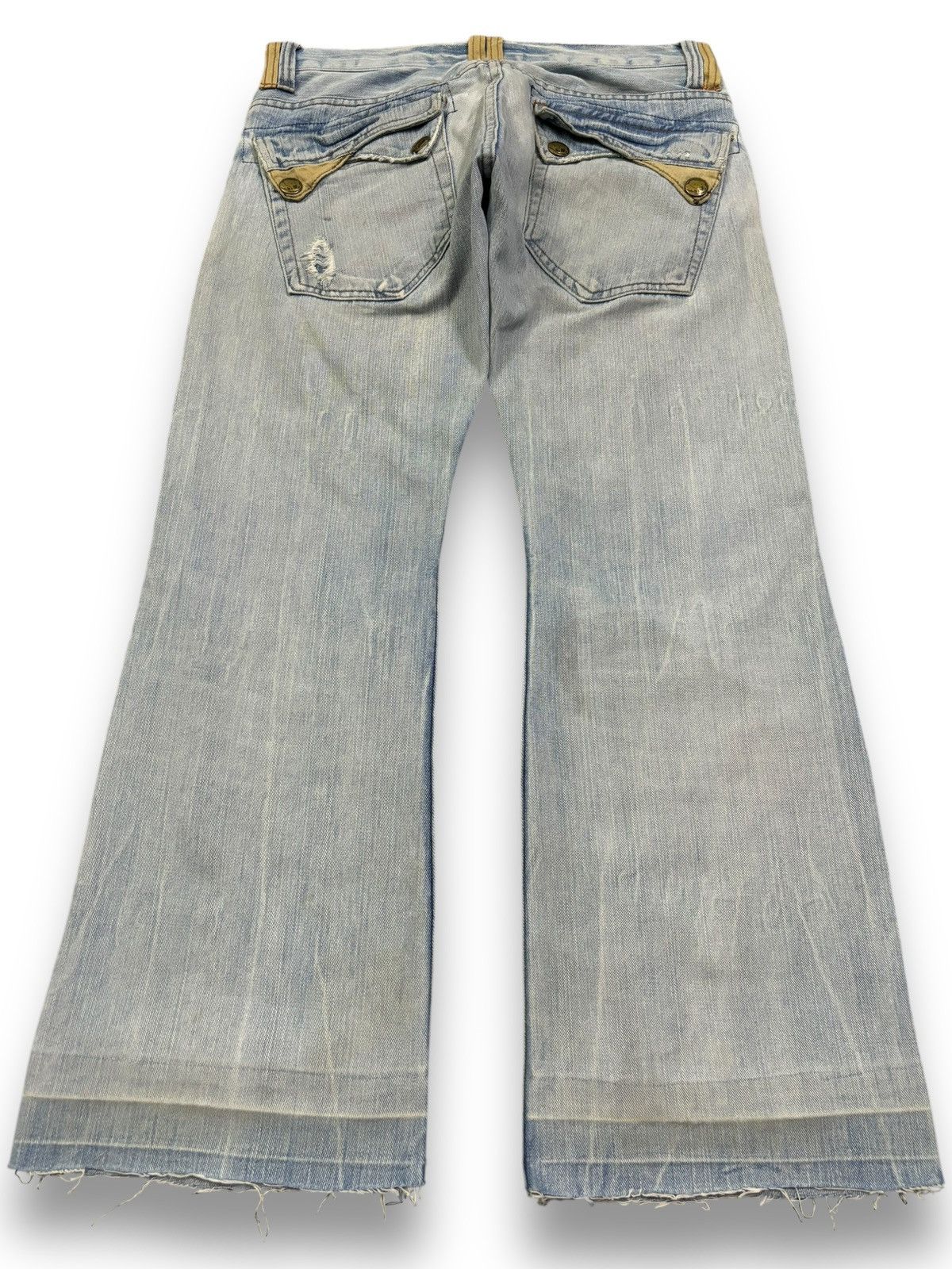 If Six Was Nine Vintage Japanese Brand Mud Wash Flare Fray Leg Grunge Jeans Size US 32 / EU 48 - 2 Thumbnail
