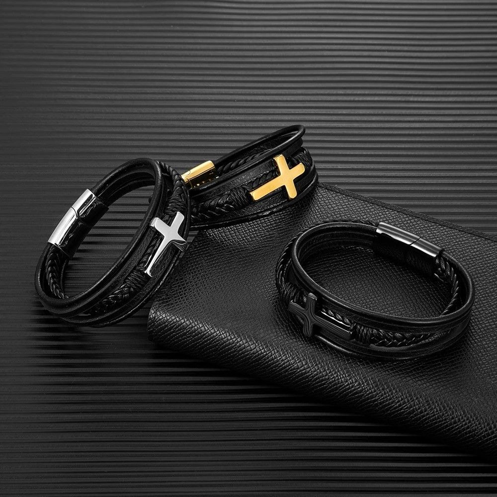 Other Cross Braided Leather Bracelet Accessories Gift For Him Size ONE SIZE - 2 Thumbnail