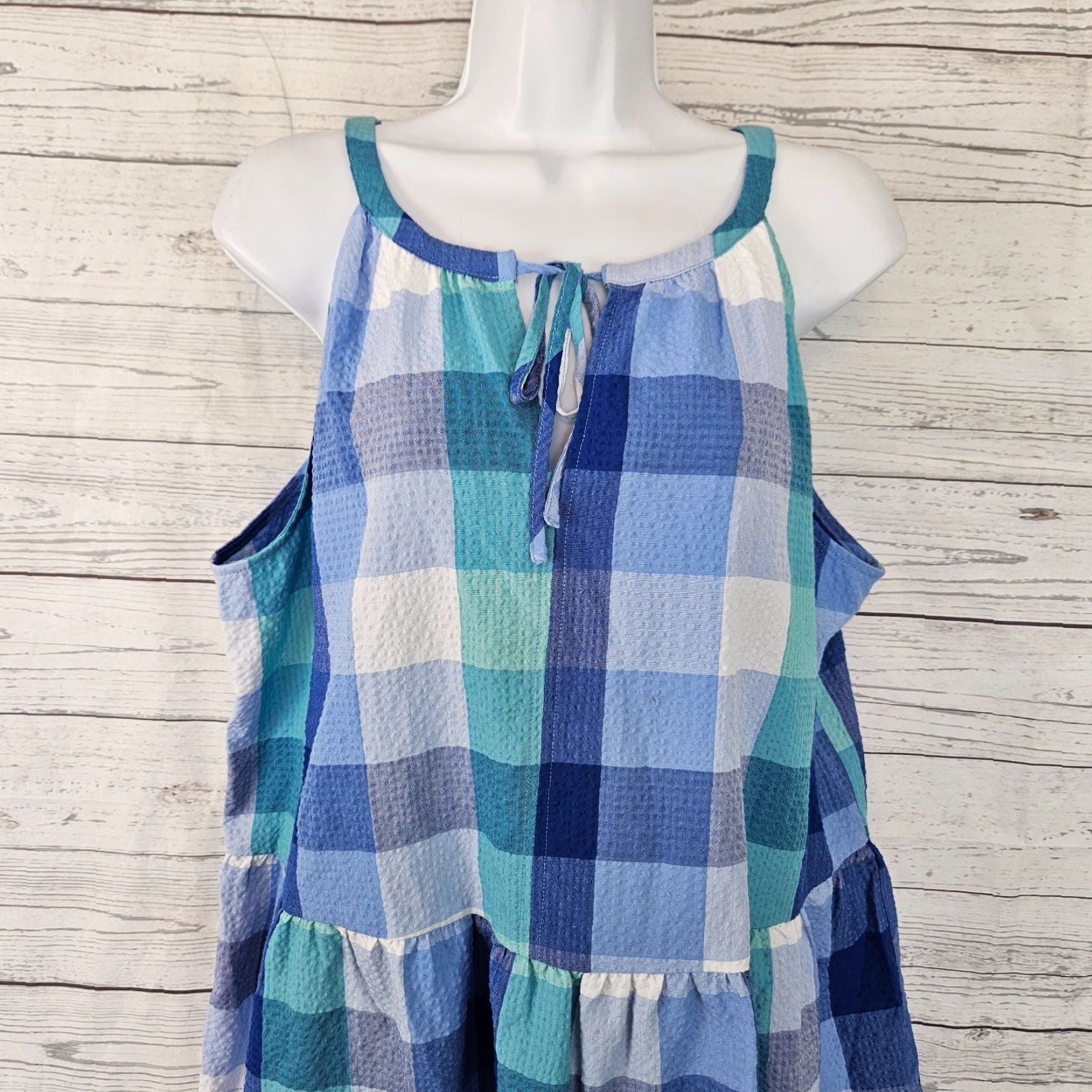 Loft **Ann Taylor LOFT Women's XL Blue Checkered Rayon Blouse** User: Ann Taylor LOFT Women's XL Blue Checkered Rayon Blouse Size XL / US 12-14 / IT 48-50 - 2 Thumbnail