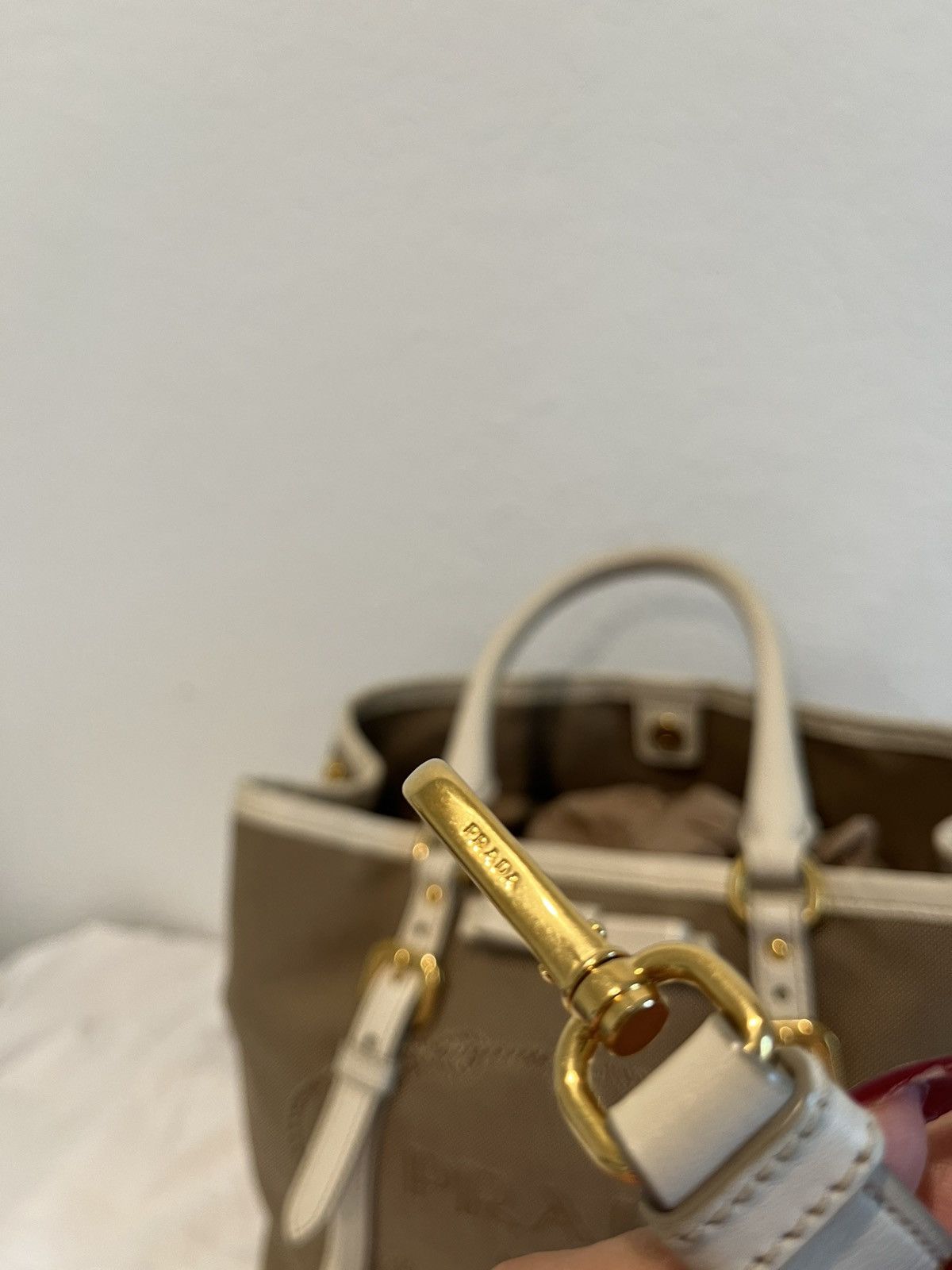 Prada PRADA Tote Bag Logo Jacquard Ribbon Canvas Leather Size ONE SIZE - 7 Thumbnail