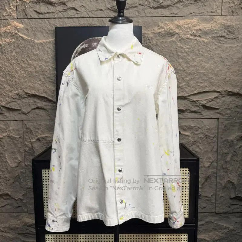 Dior Dior White Denim Women's Jacket with Paint Splatter . Size M / US 6-8 / IT 42-44 - 1 Thumbnail