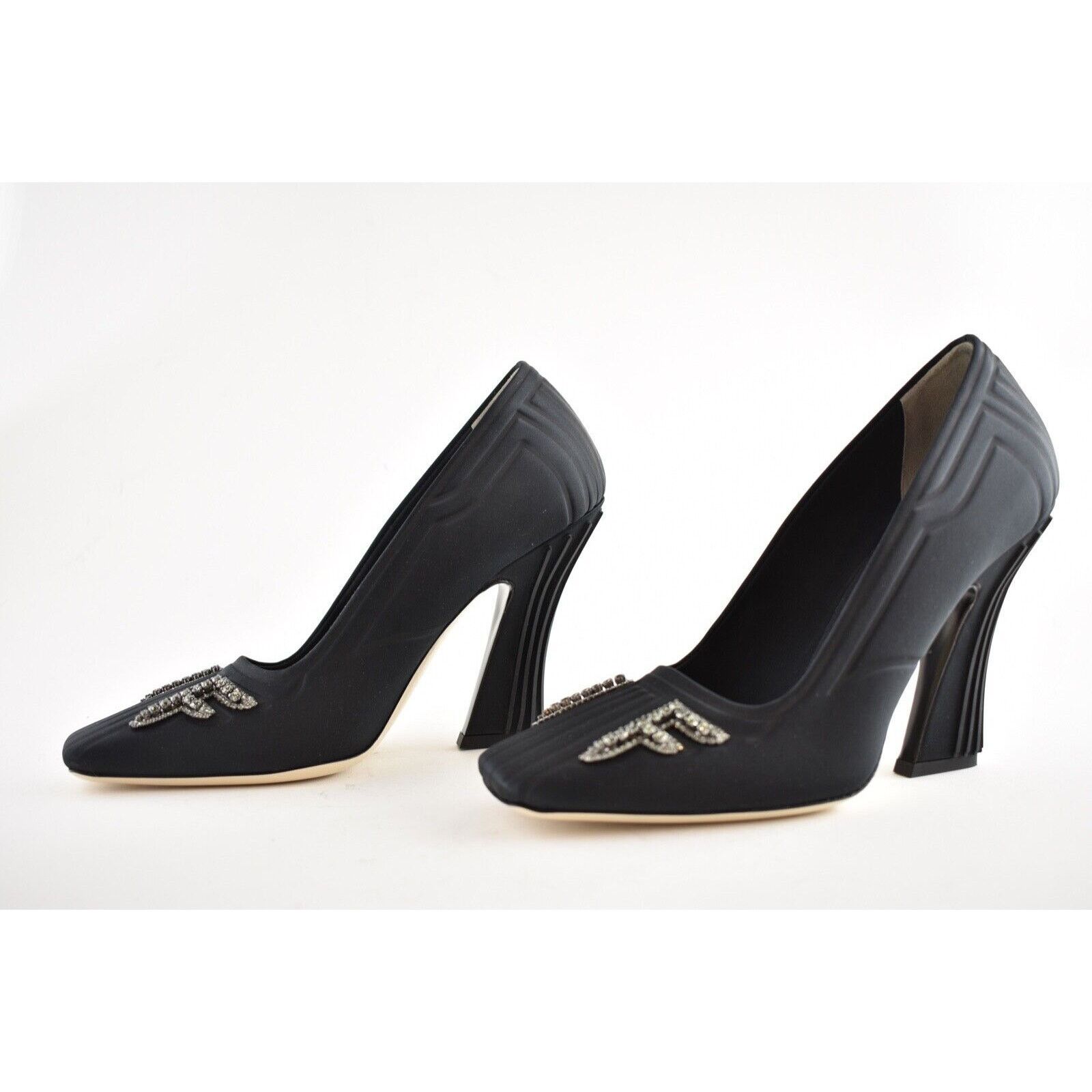 Fendi Fendi Freedom Black Embellished Crystal FF Logo Satin Square Size US 9.5 / IT 39.5 - 10 Thumbnail