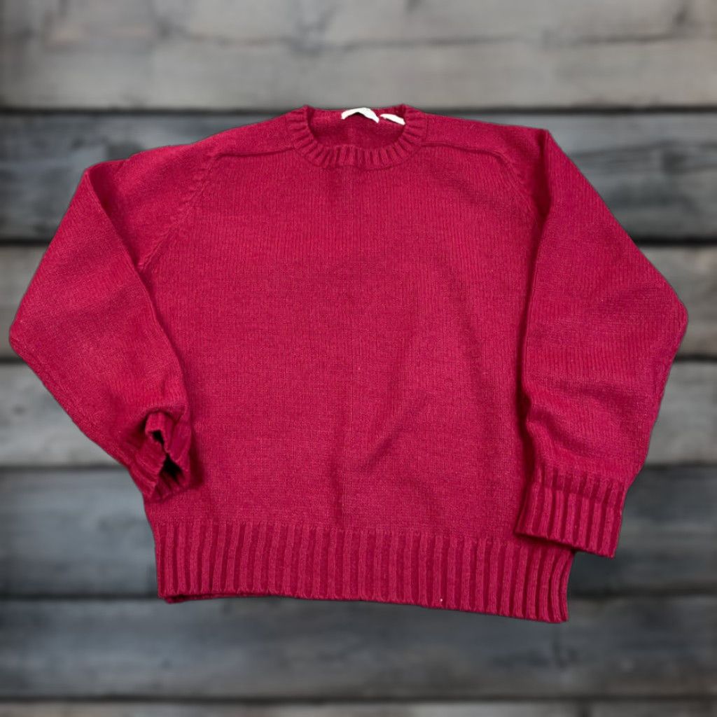Vintage VINTAGE 80s Dark Red Chunky Knit Sweater Pullover Adult Large Men Crew Neck Heavyweight Knit Vintage Style Size US L / EU 52-54 / 3 - 1 Thumbnail