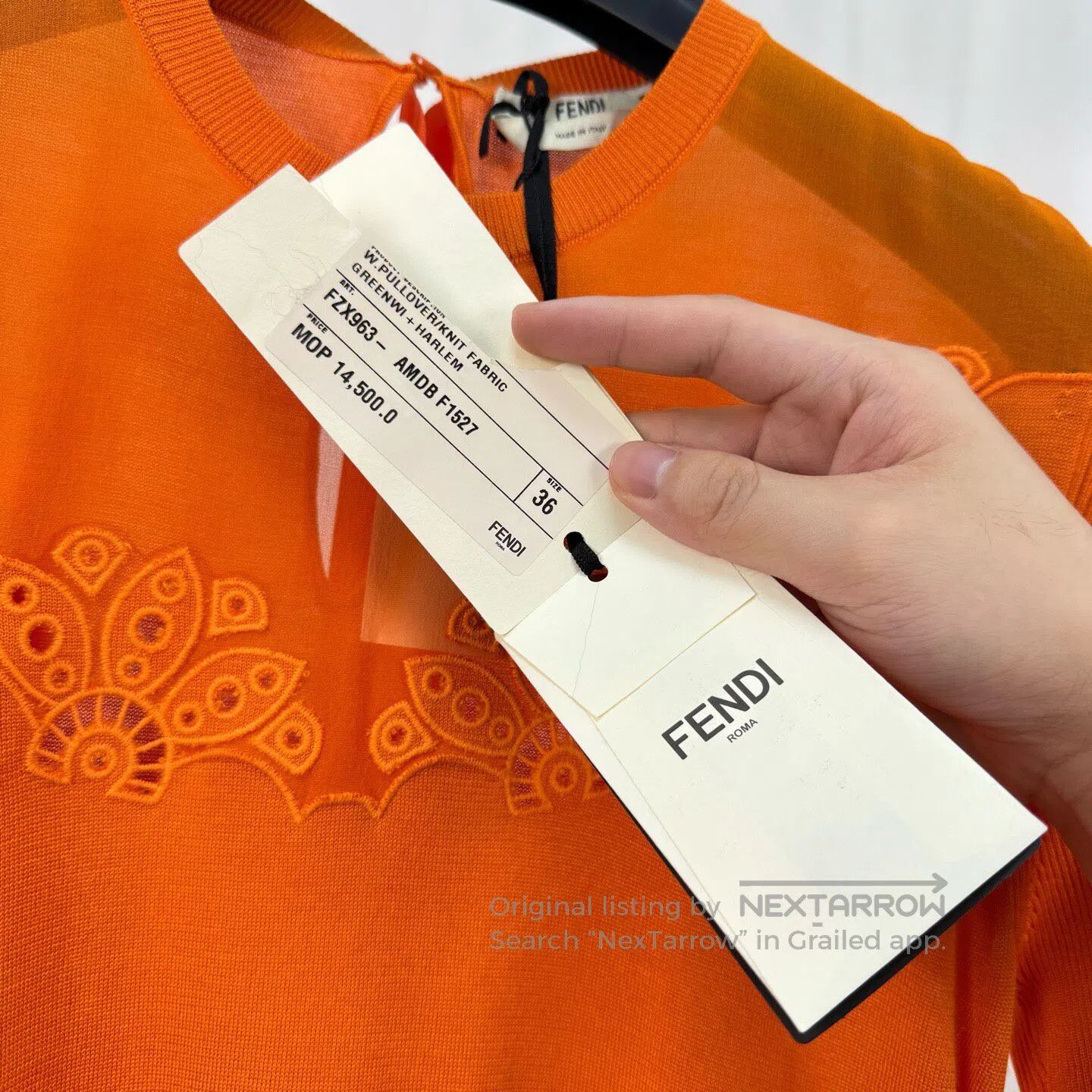 Fendi FENDI Orange Embroidered Bow Knit Short Sleeve T-Shirt| Size XS / US 0-2 / IT 36-38 - 6 Thumbnail