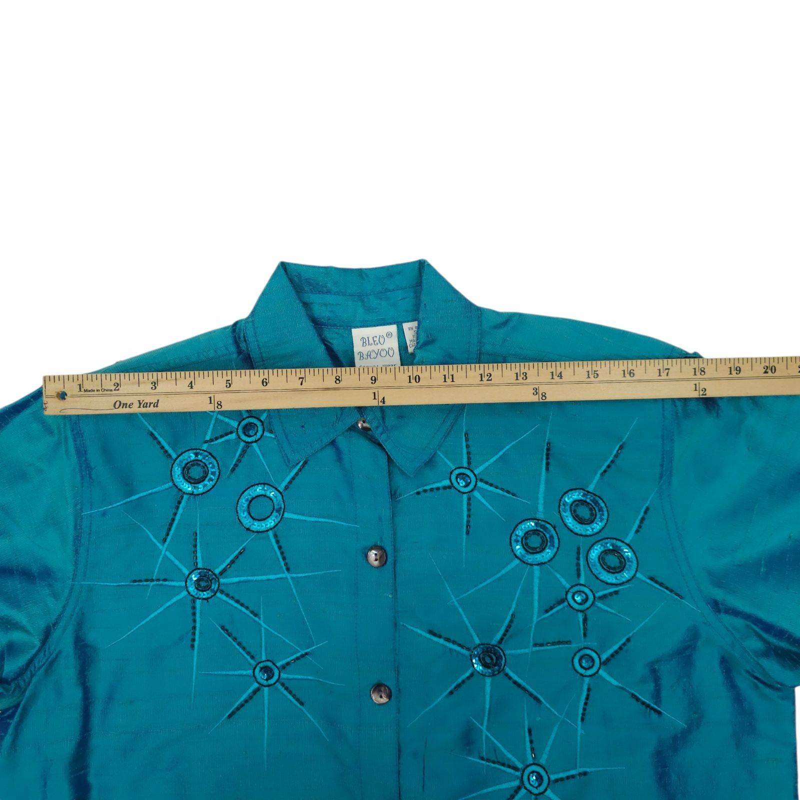 Other Bleu Bayou Silk Shirt L Starburst Sequin Cyber Y2K Whimsy Size L / US 10 / IT 46 - 4 Thumbnail