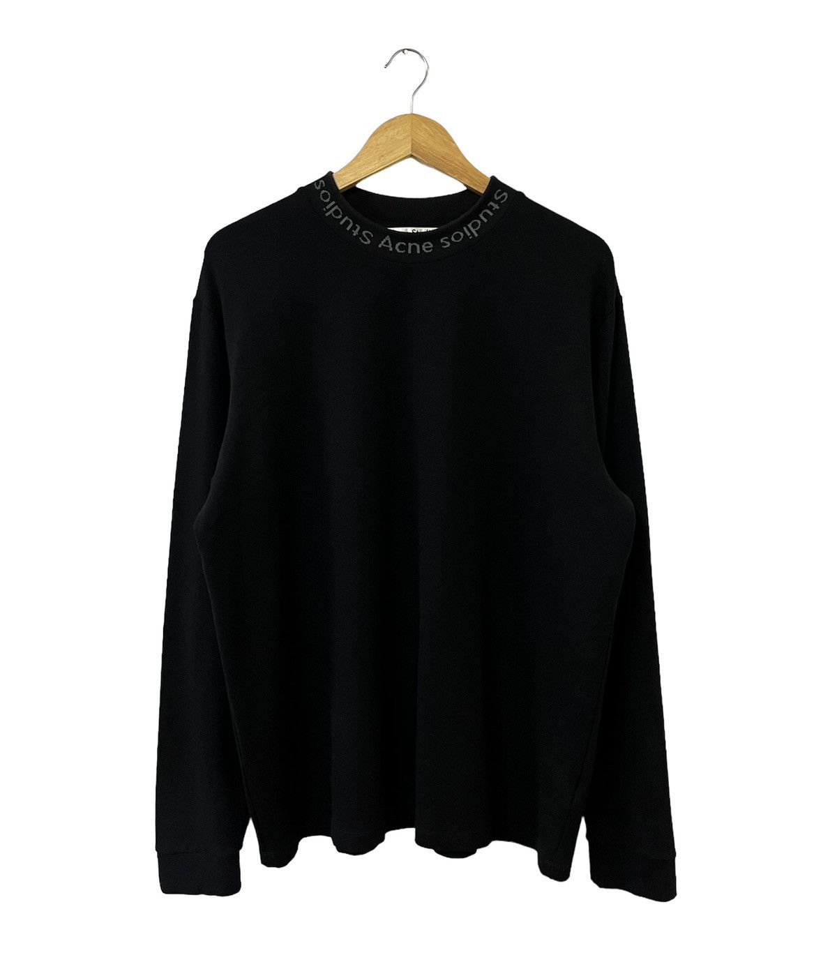 image of Acne Studios Logo Rib Collar Longsleeve Tshirt in Black, Men's (Size XL)