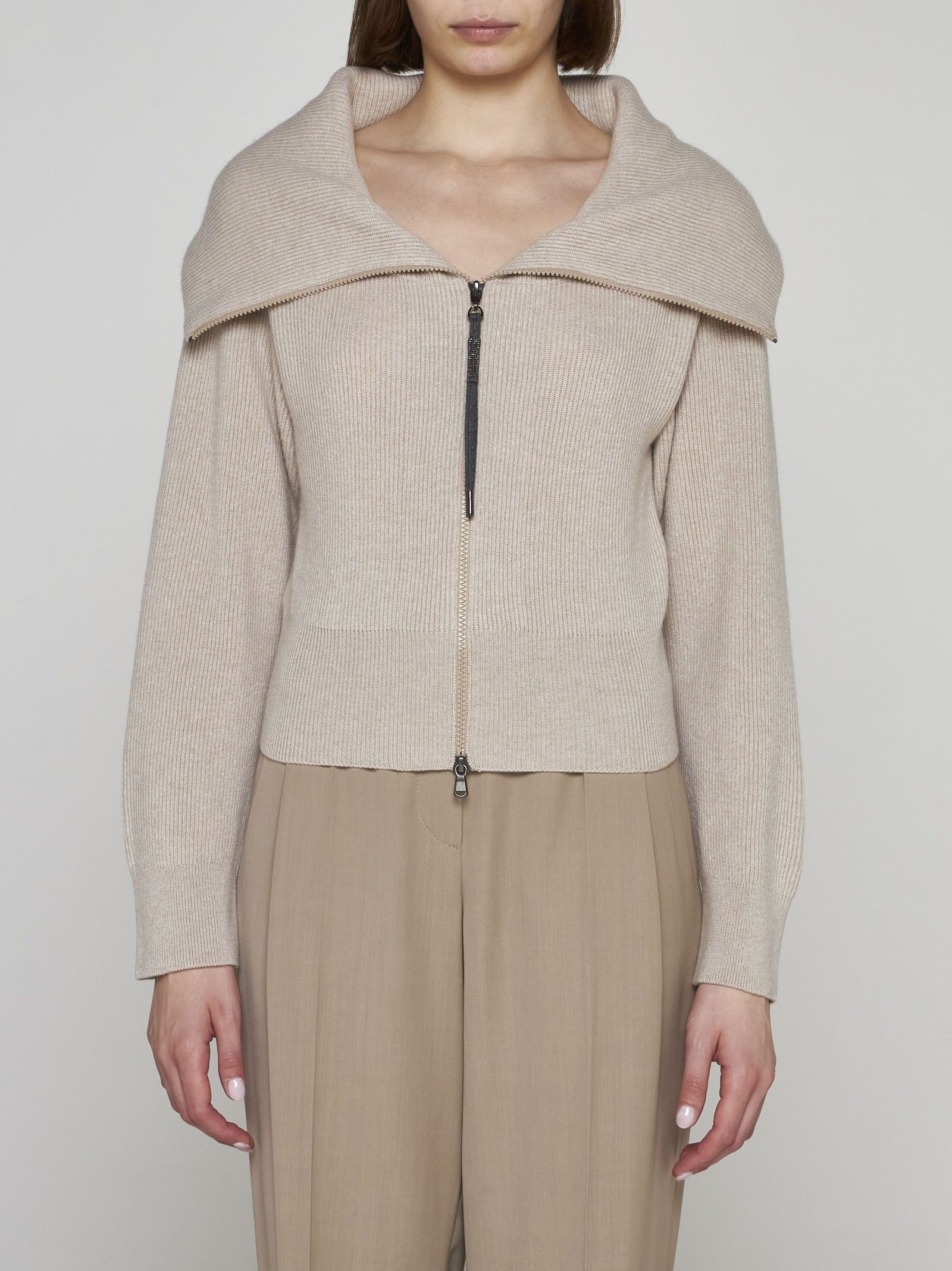 Brunello Cucinelli o1y0725 Cardigan in Beige Size M / US 6-8 / IT 42-44 - 3 Thumbnail