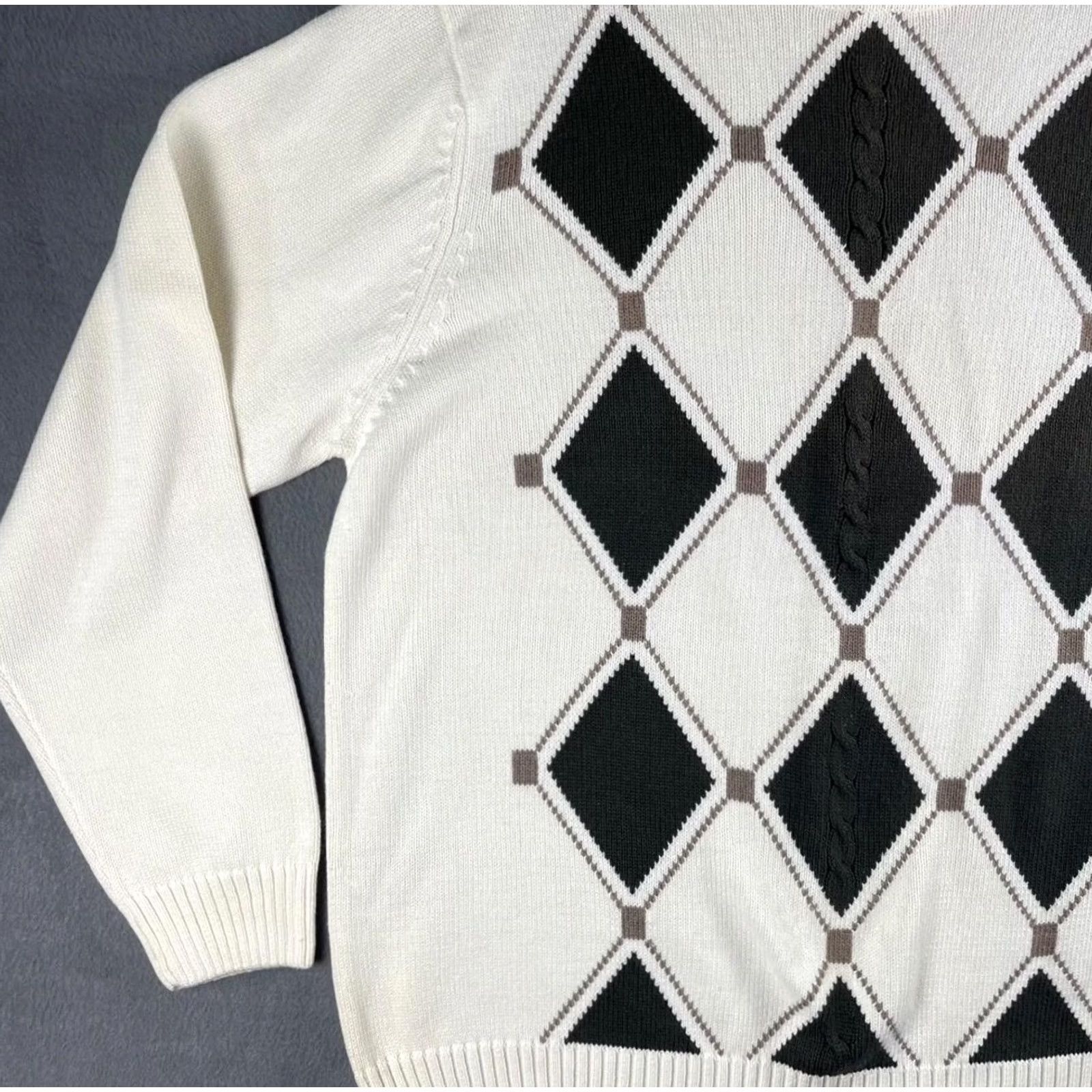 Dockers Dockers Mens Big & Tall Argyle Cable Knit Pullover - White Sweater Size US XXL / EU 58 / 5 - 4 Thumbnail