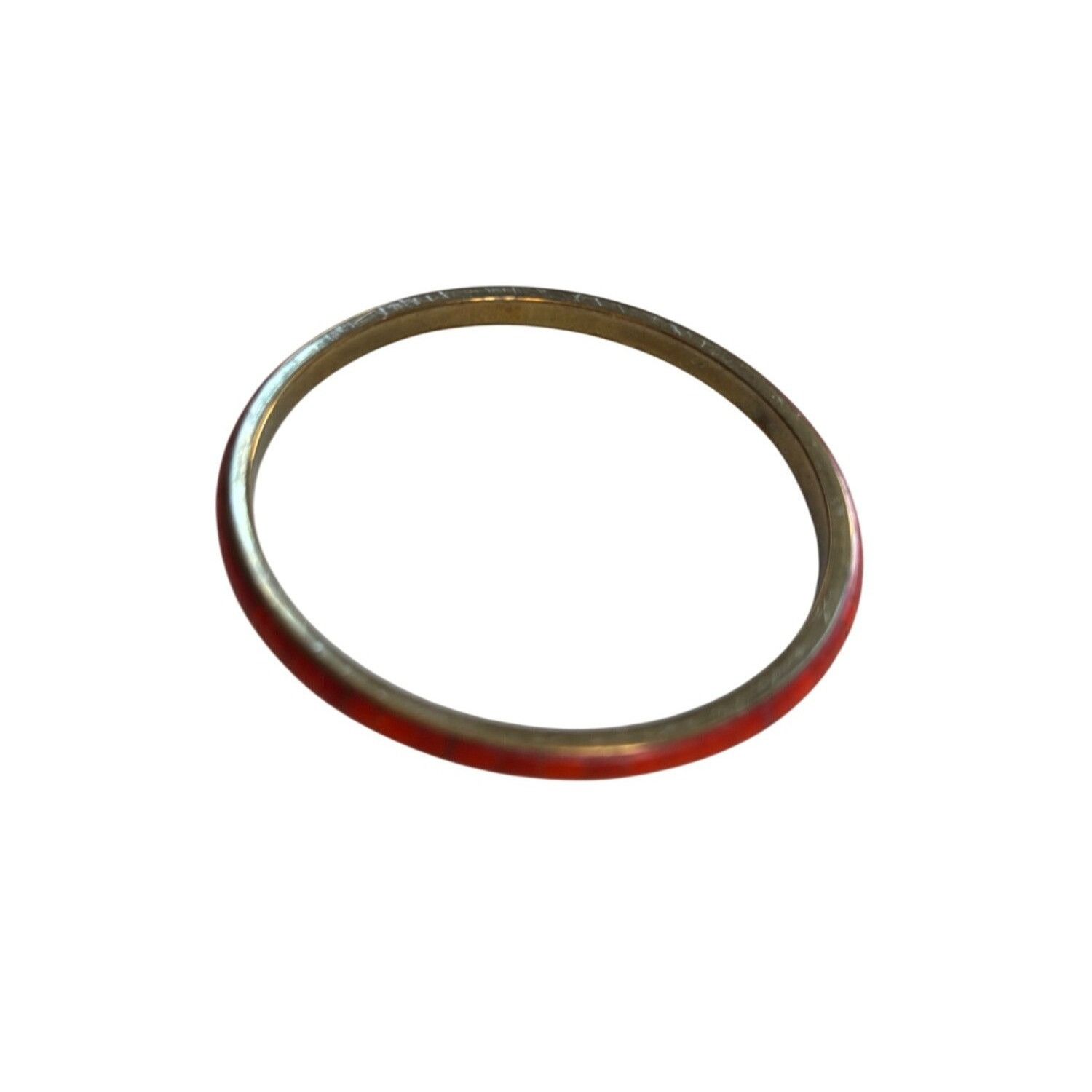Vintage Vintage Brass & Red Enamel Bangle Bracelet Size ONE SIZE - 1 Thumbnail