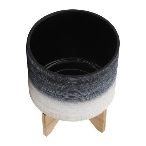 Designer × Homemade CERAMIC 10" PLANTER ON WOODEN STAND, GRAY Size US L / EU 52-54 / 3 - 5 Thumbnail
