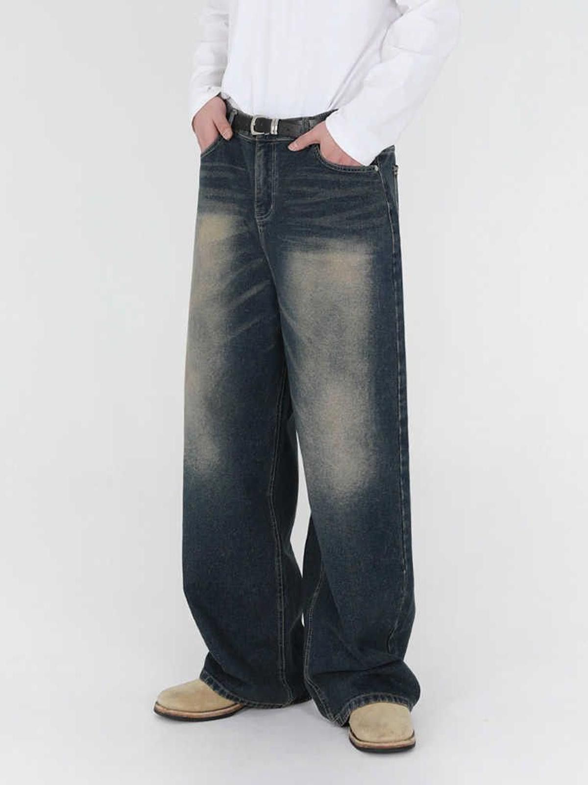 Jean Blue Washed Wide Leg Denim Jeans Size US 32 / EU 48 - 2 Thumbnail