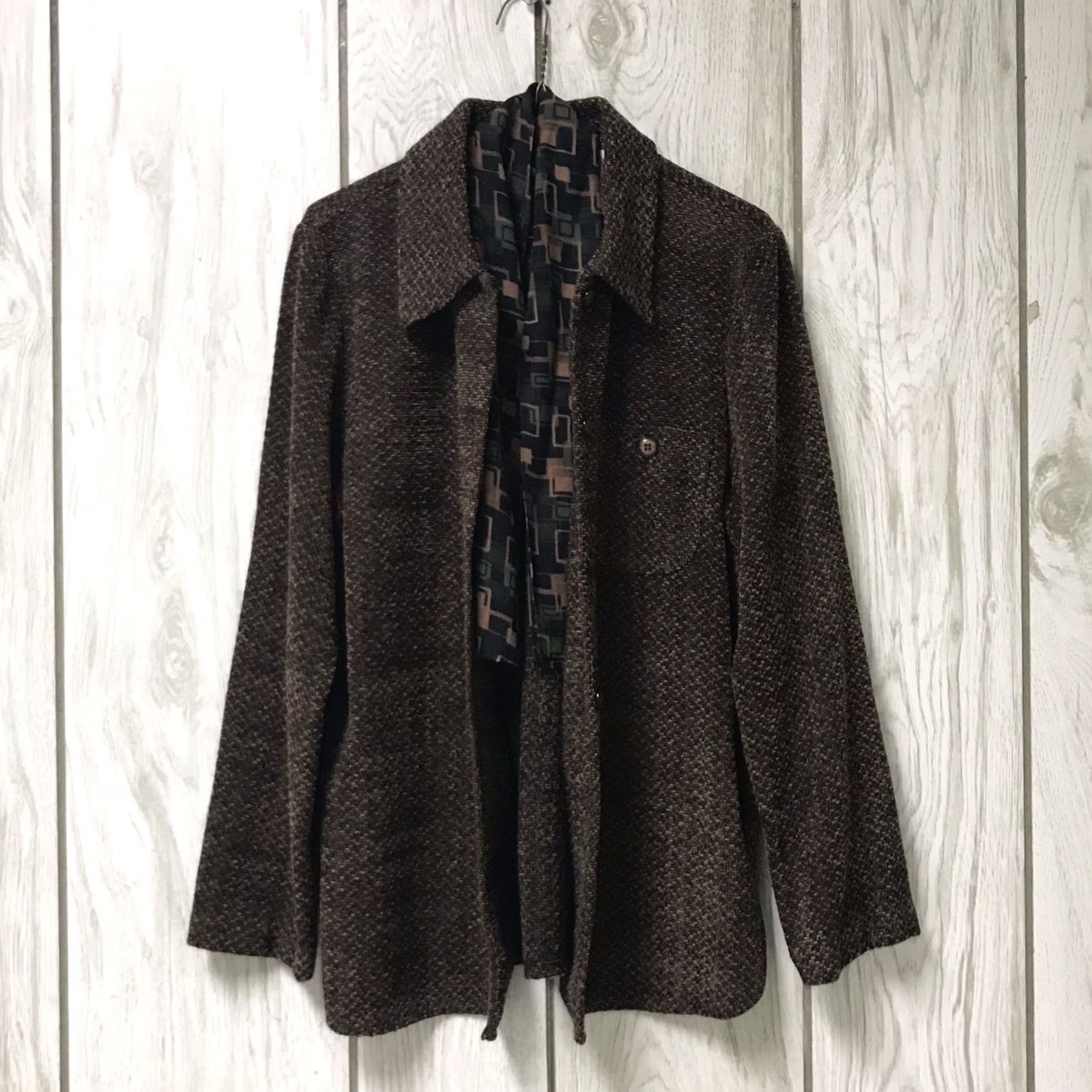 Vintage Sag Harbor Blazer Women Brown Tweed Woven Button-Up Jacket with Attached Scarf 8 Size M / US 6-8 / IT 42-44 - 2 Thumbnail