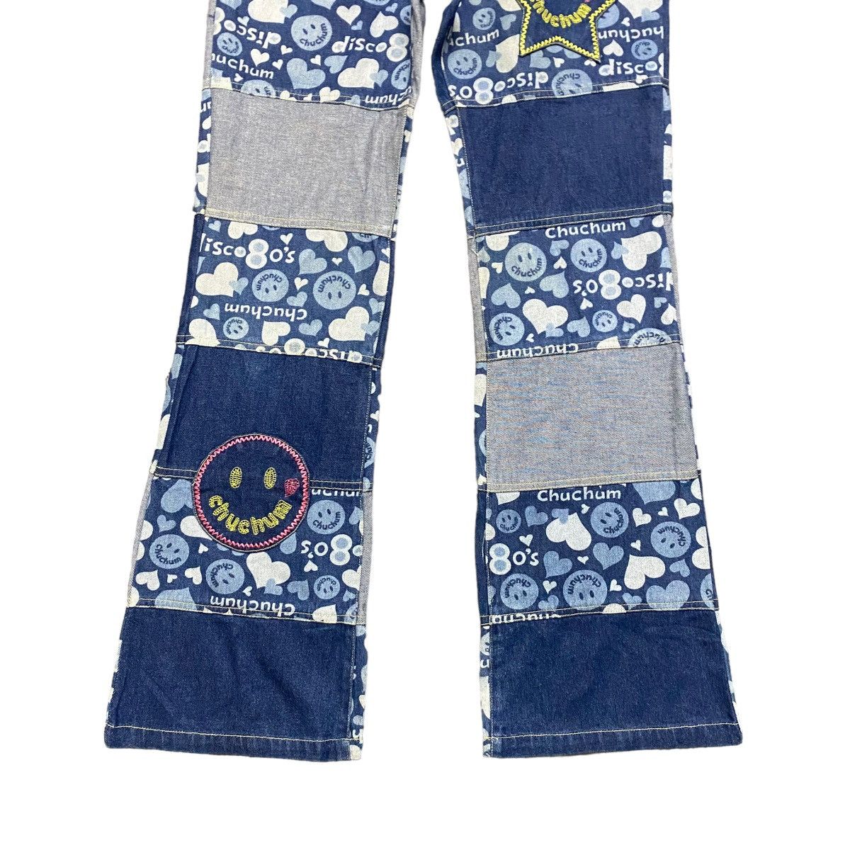Hysteric Glamour Chuchum Smiley Hippie Denim Patchwork Flare Pants Size 26" / US 2 / IT 38 - 7 Thumbnail