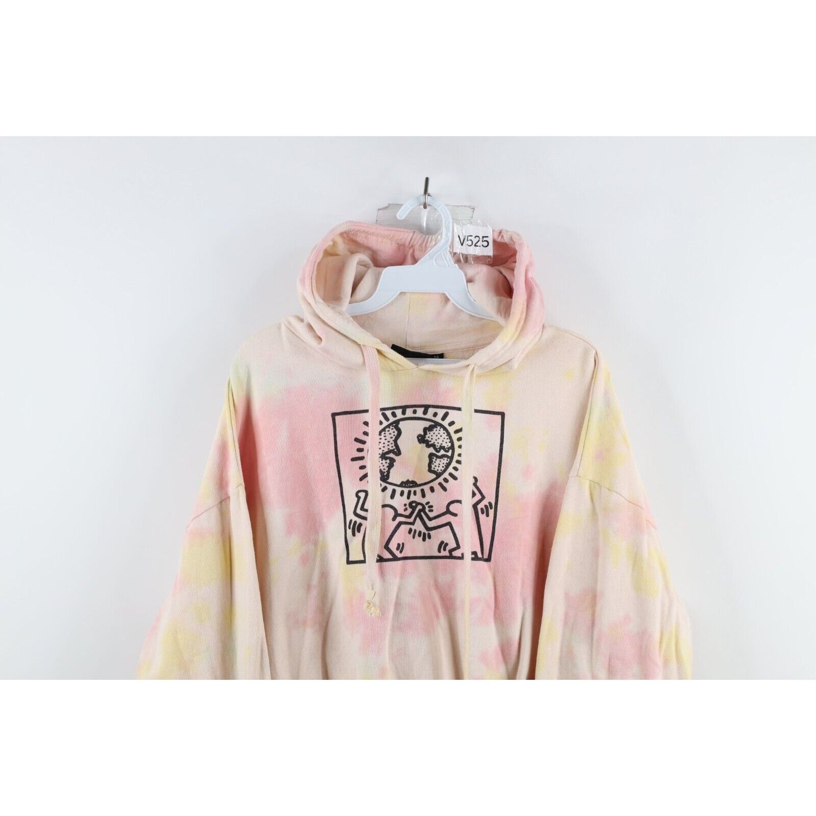 Vintage Retro Keith Haring Acid Wash Earth Day Art Cropped Hoodie Size L / US 10 / IT 46 - 2 Preview