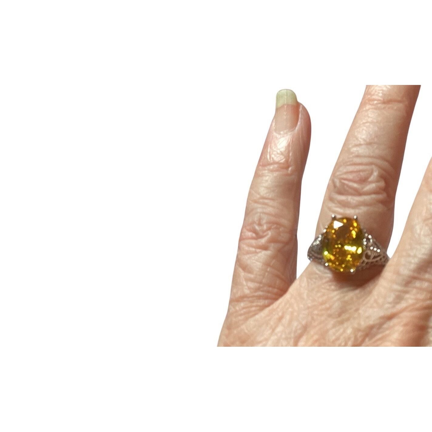 Other Yellow Citrine Oval Gemstone Ring With Intricate Silver Fili Size ONE SIZE - 2 Thumbnail