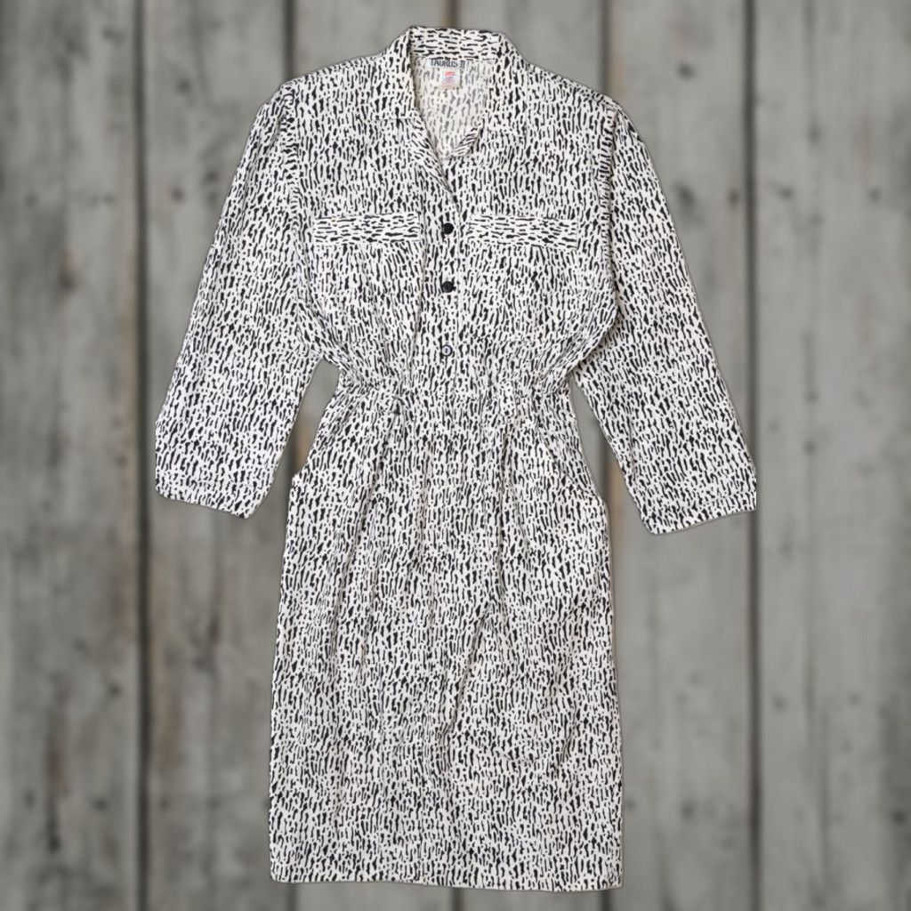 Vintage VINTAGE Taurus II White Midi Dress Medium Abstract Print 1980s Size M / US 6-8 / IT 42-44 - 1 Thumbnail