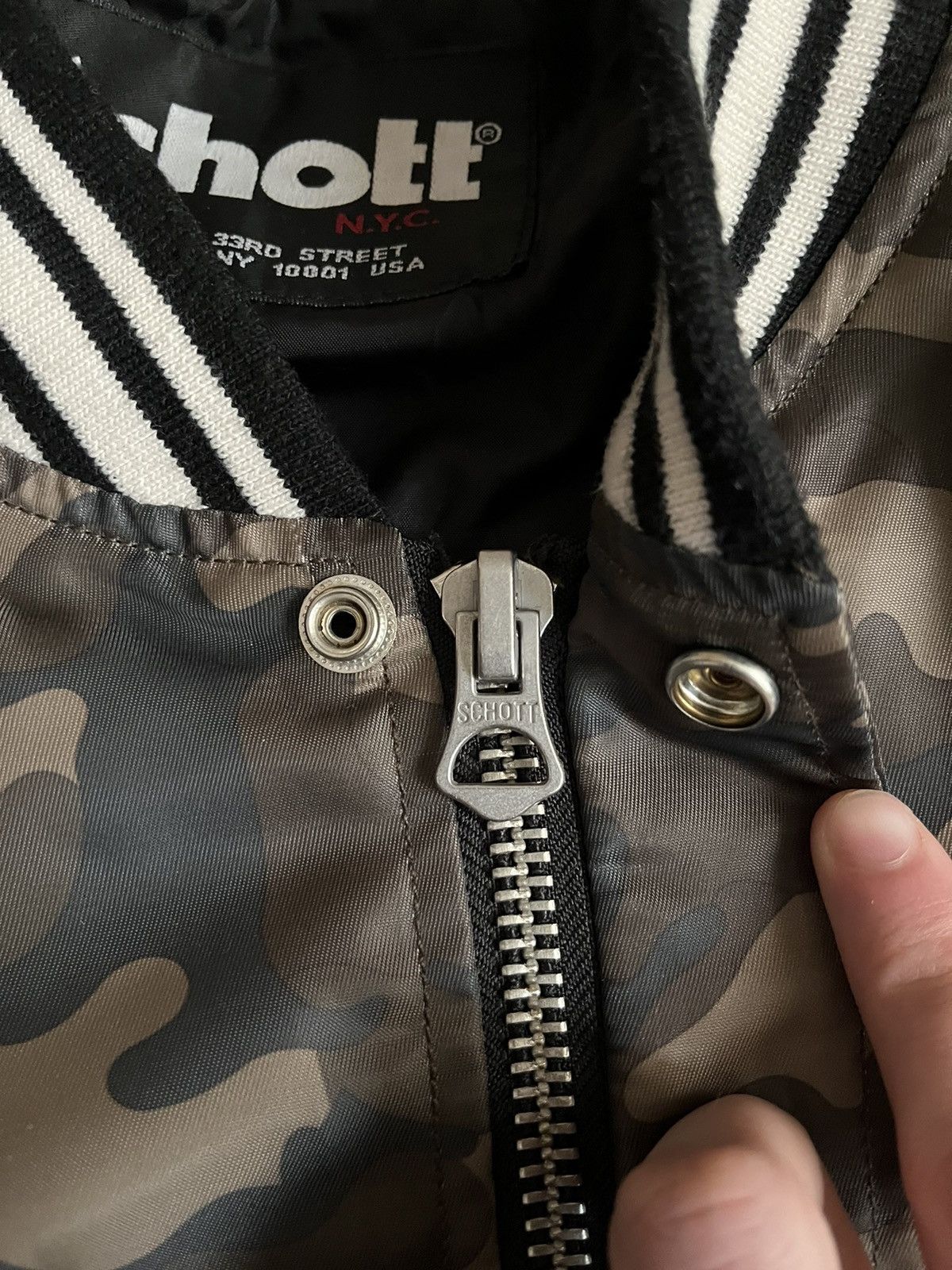 Schott × Vintage Vintage Schott ‘S’ Logo Camo Bomber Jacket NYC Size US XL / EU 56 / 4 - 6 Thumbnail