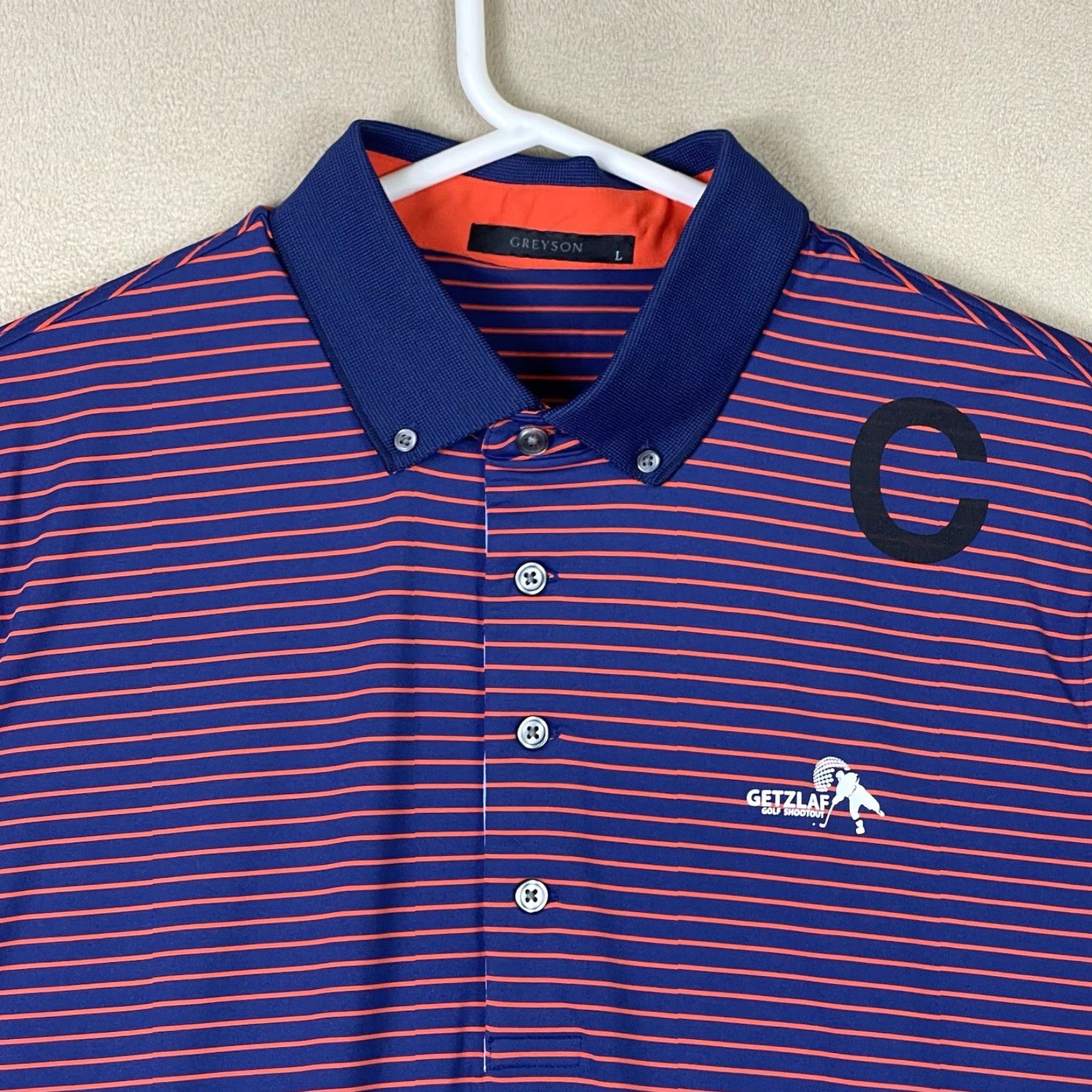Vintage Greyson Polo Shirt Mens Large Blue Orange Striped Golf Rugby Preppy Adult Size US L / EU 52-54 / 3 - 2 Thumbnail