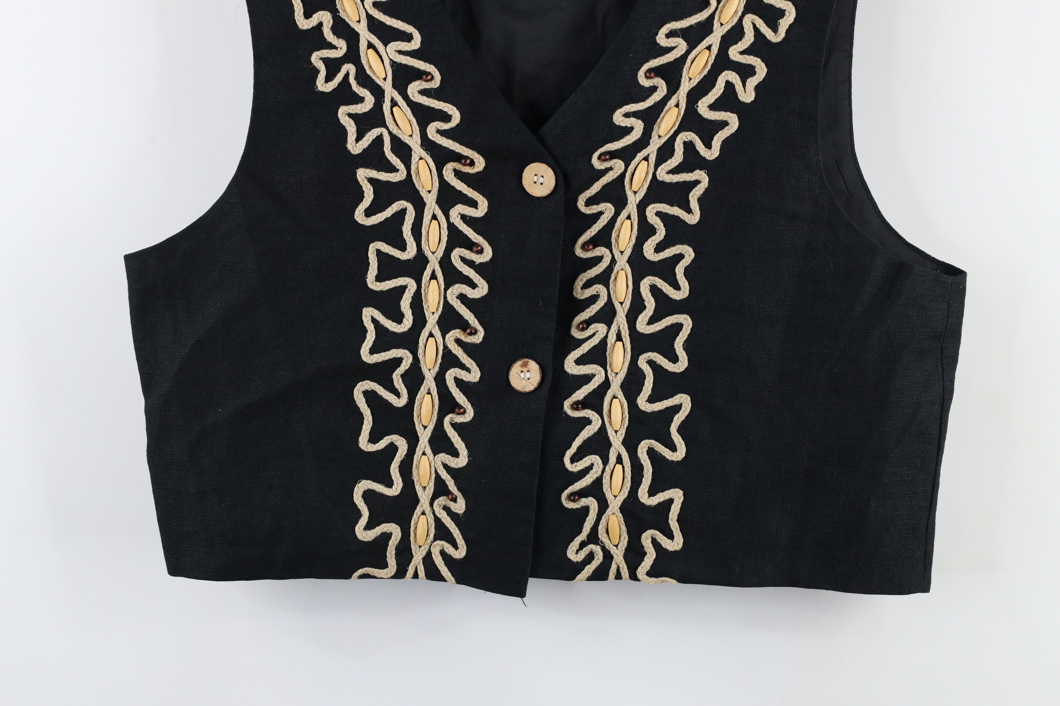 Vintage Vintage 90s Streetwear Bead Rope Button Vest Jacket Black Size L / US 10 / IT 46 - 3 Thumbnail