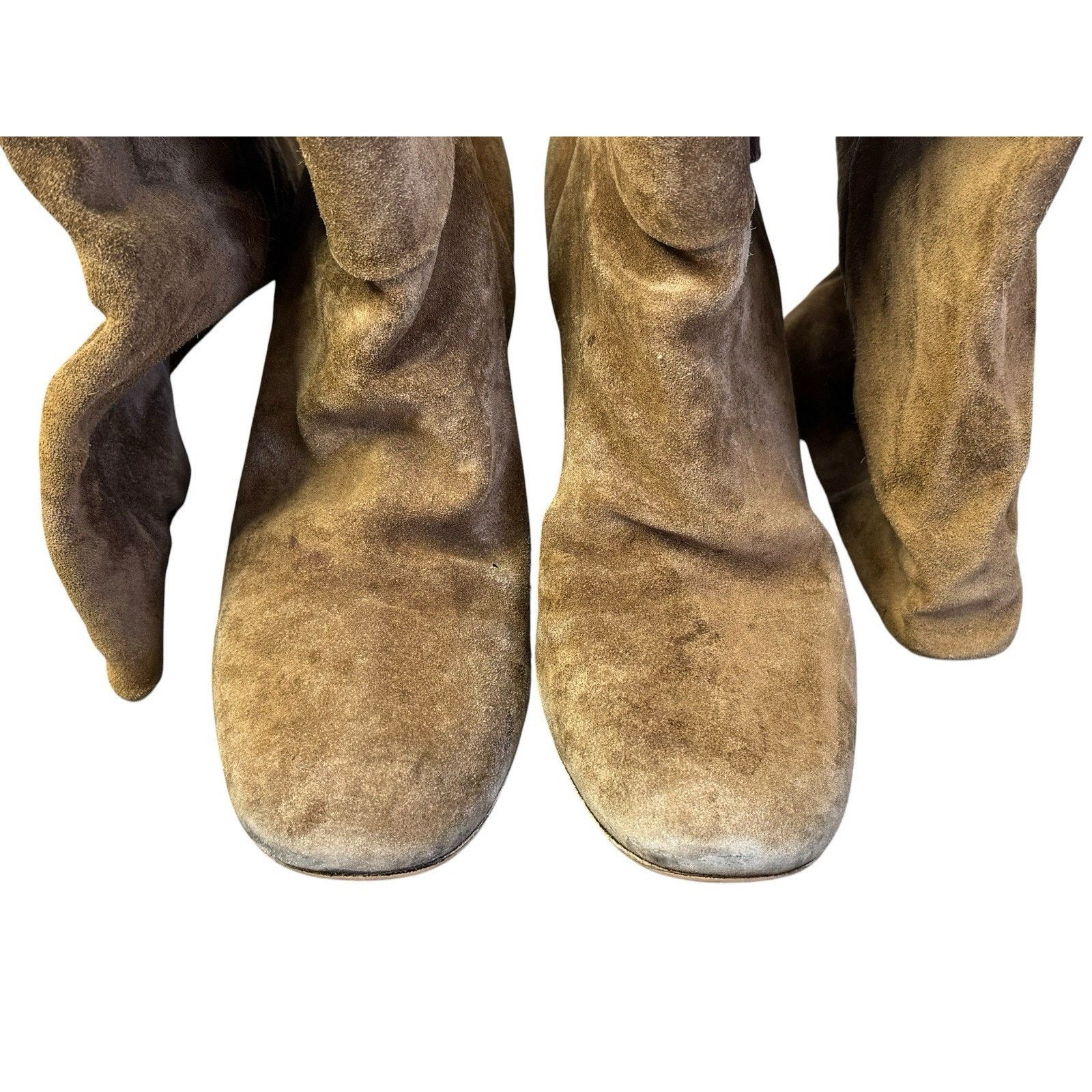 Gucci Vintage GUCCI Brown Suede Boots Wood Buckle Block Heel Sz 38 Size US 7 / IT 37 - 4 Thumbnail