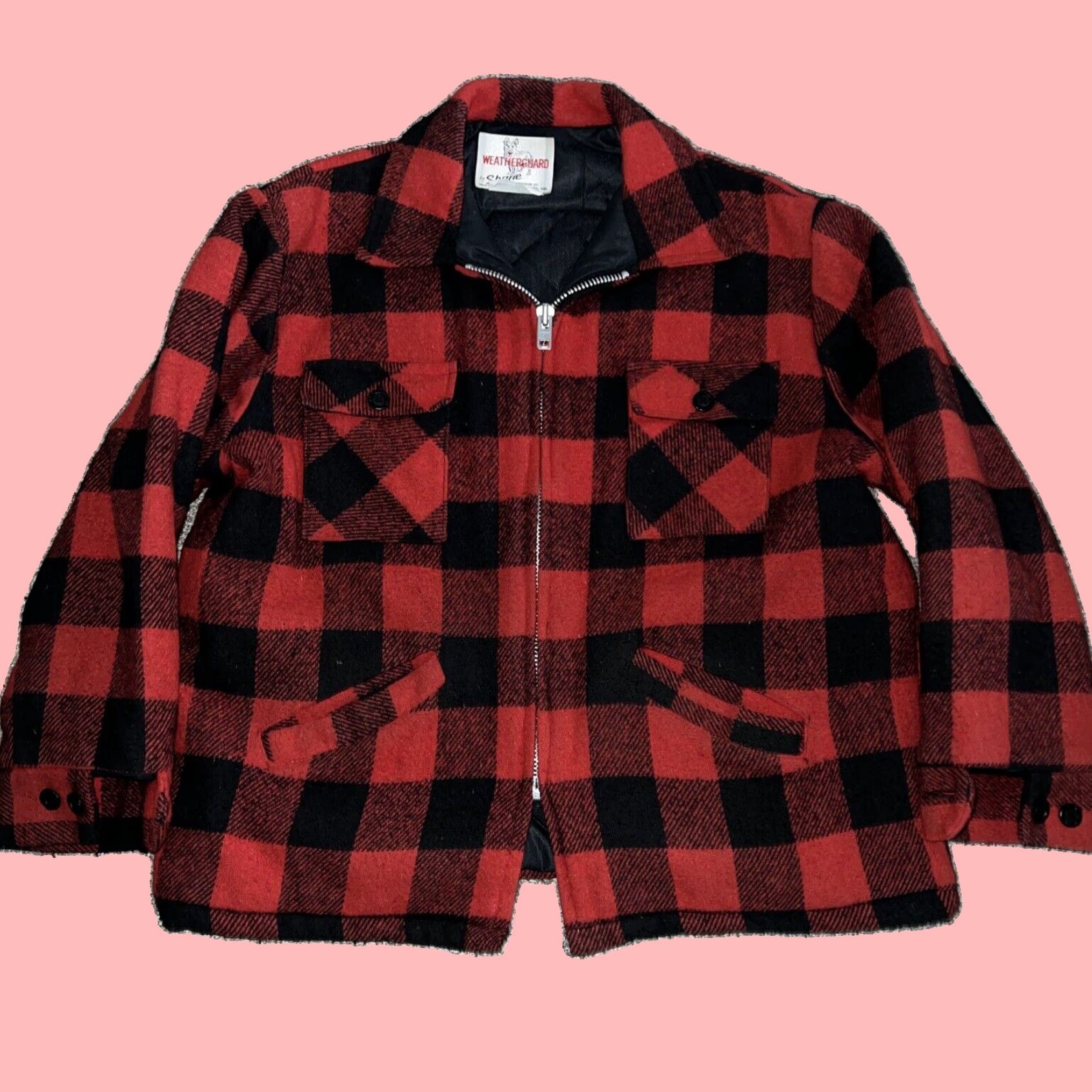 Vintage Weatherguard Full Zip Flannel Jacket Womens Large Red Wool Blend Size L / US 10 / IT 46 - 1 Thumbnail