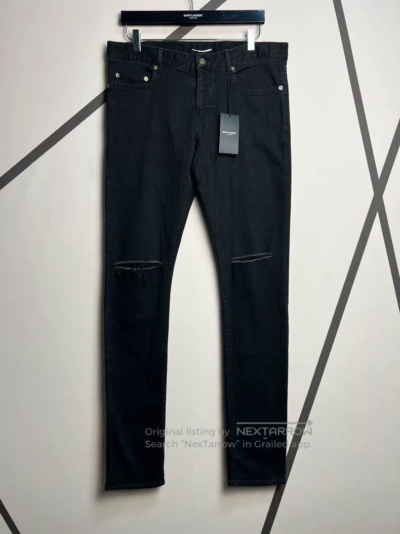 Saint Laurent Paris Charcoal Black Knee Cut Jeans
