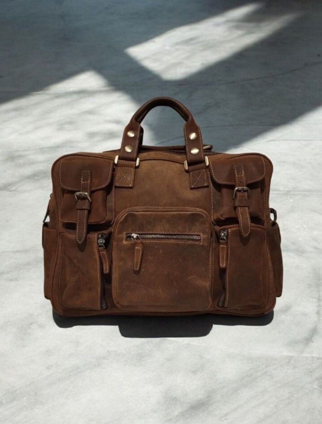 Genuine Leather Crazy Horse Durable Large Travel Messenger Bag Size ONE SIZE - 1 Thumbnail