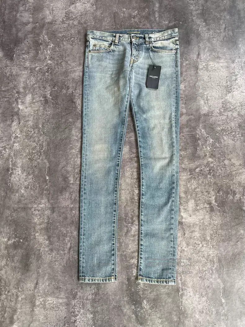 Saint Laurent Paris Saint Laurent Paris Light Blue Faded Cat Whisker Denim Jea Size US 27 - 1 Thumbnail
