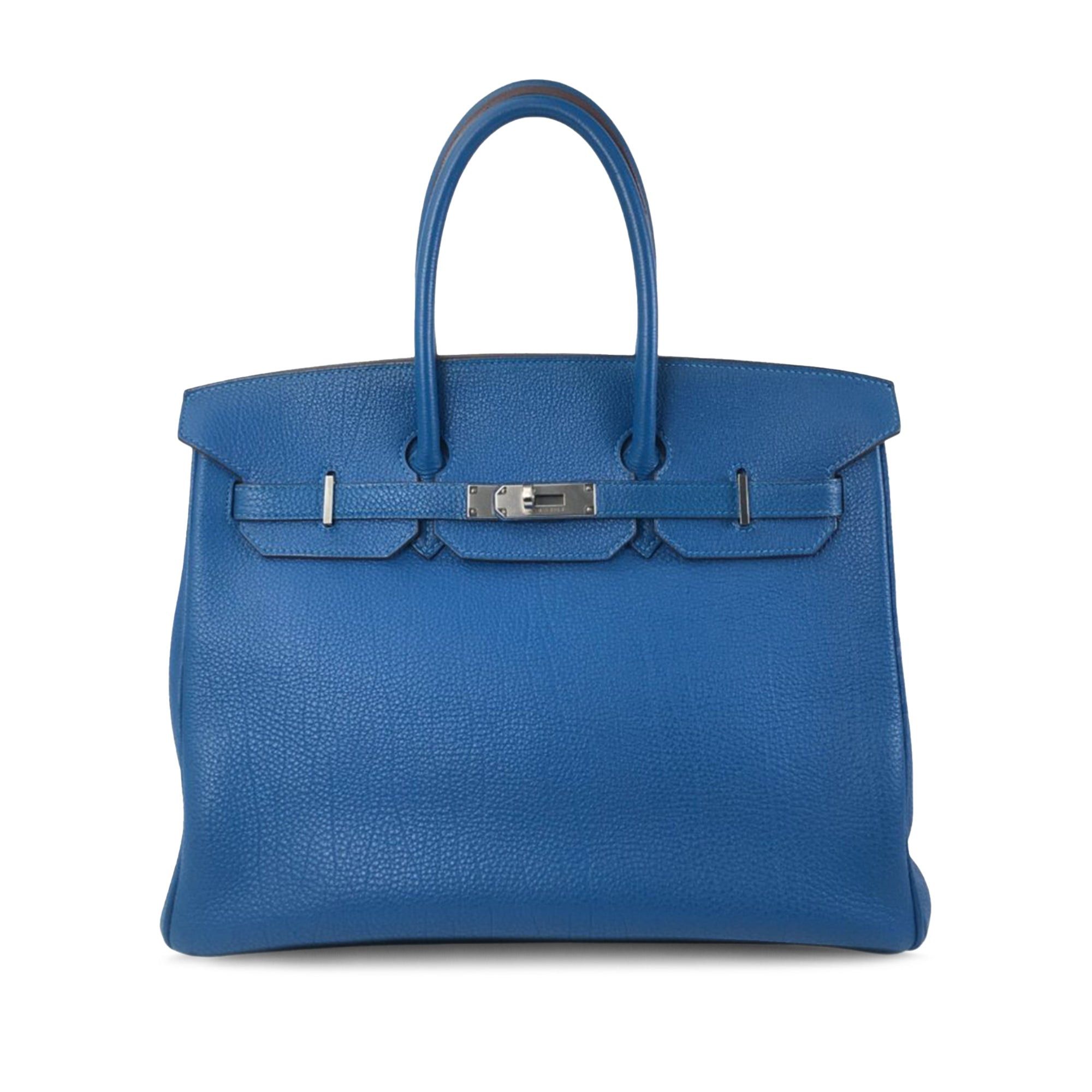 image of Hermes Togo Birkin Retourne 35 Handbag in Blue, Women's