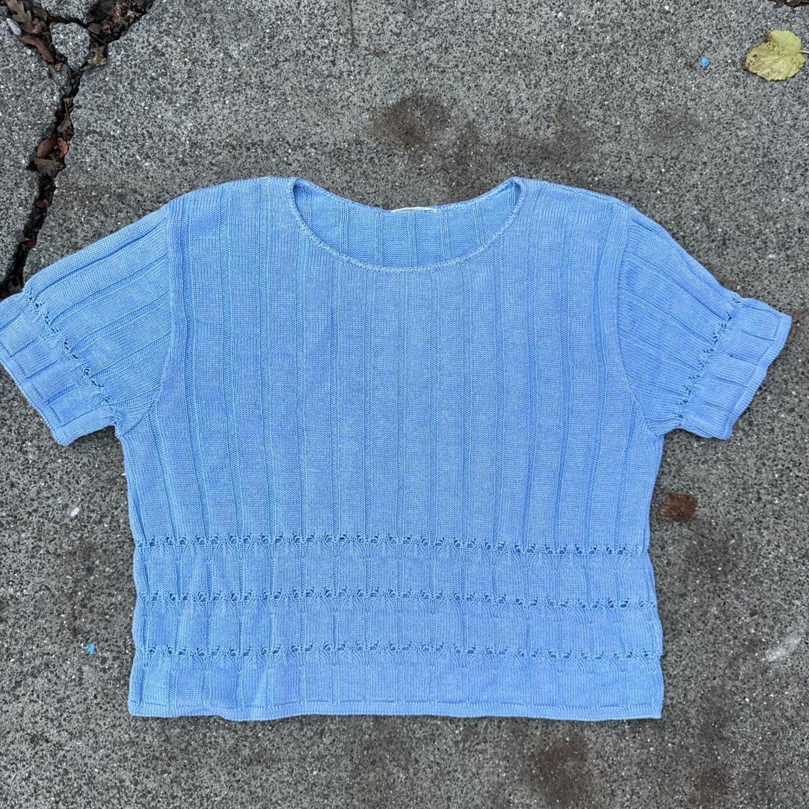 Other Vintage 80s Baby Blue Acrylic Knit Cropped Blouse Size Large Size L / US 10 / IT 46 - 1 Thumbnail
