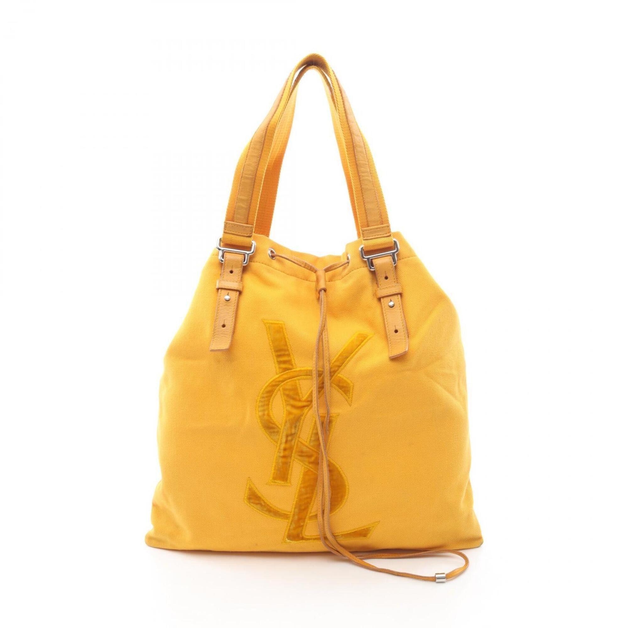 Yves Saint Laurent Yves Saint Laurent Rive Gauche Kahala Tote Bag/Handbag, Canvas, Leather, Fabric, Women's, Yellow Size ONE SIZE - 1 Thumbnail