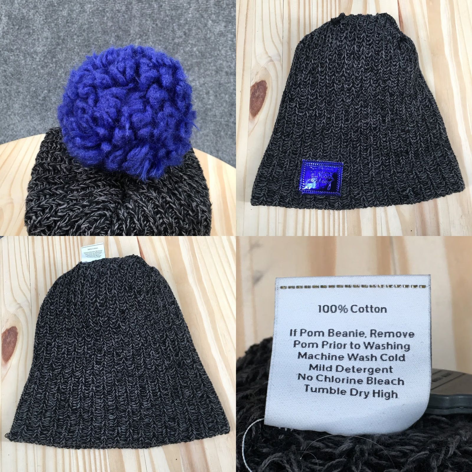 Vintage Love Your Melon Beanie Hat Pom Adult Charcoal Gray Blue Knit Cuffed Cap Size ONE SIZE - 8 Thumbnail
