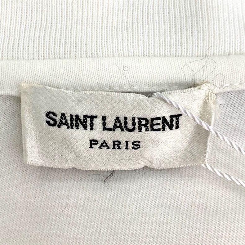 Saint Laurent Paris Saint Laurent White monogrammed cotton crewneck messaging T Size US M / EU 48-50 / 2 - 6 Thumbnail