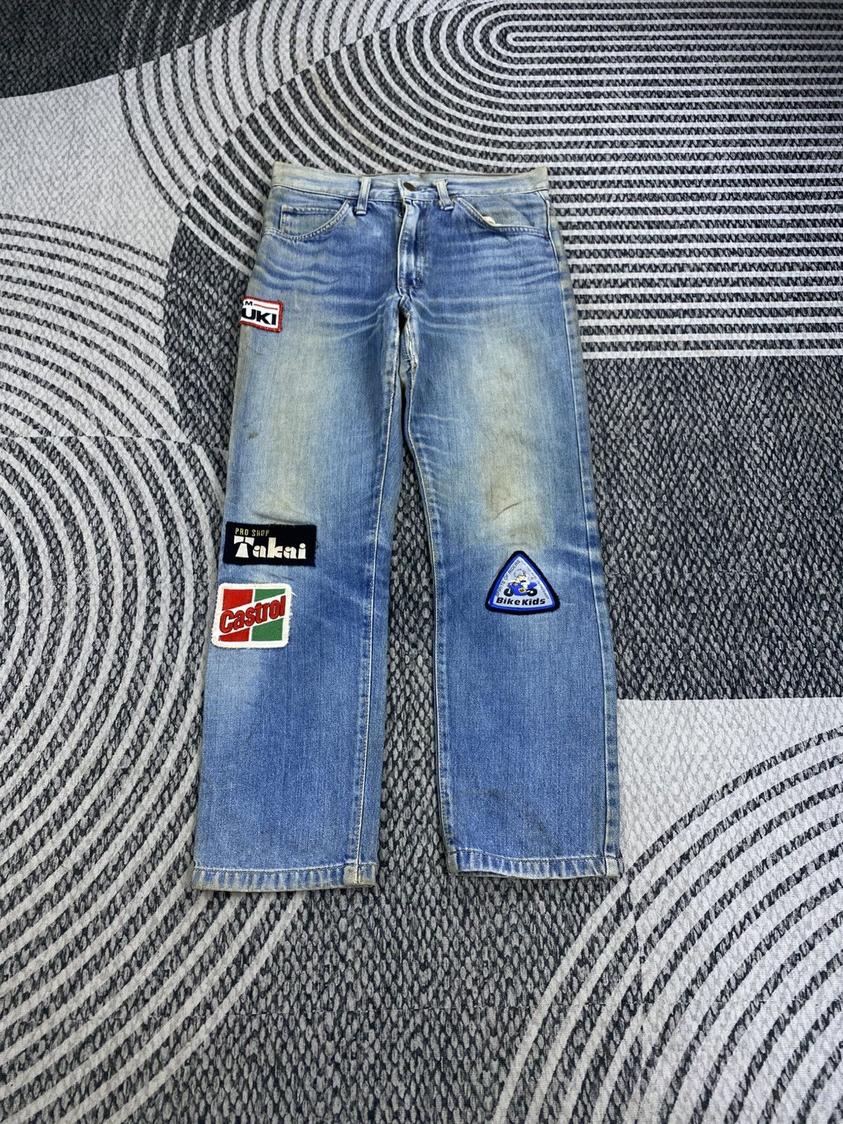 Big John Vtg Big-John With Bike Kids Patches Denim Pants Size US 29 - 1 Thumbnail