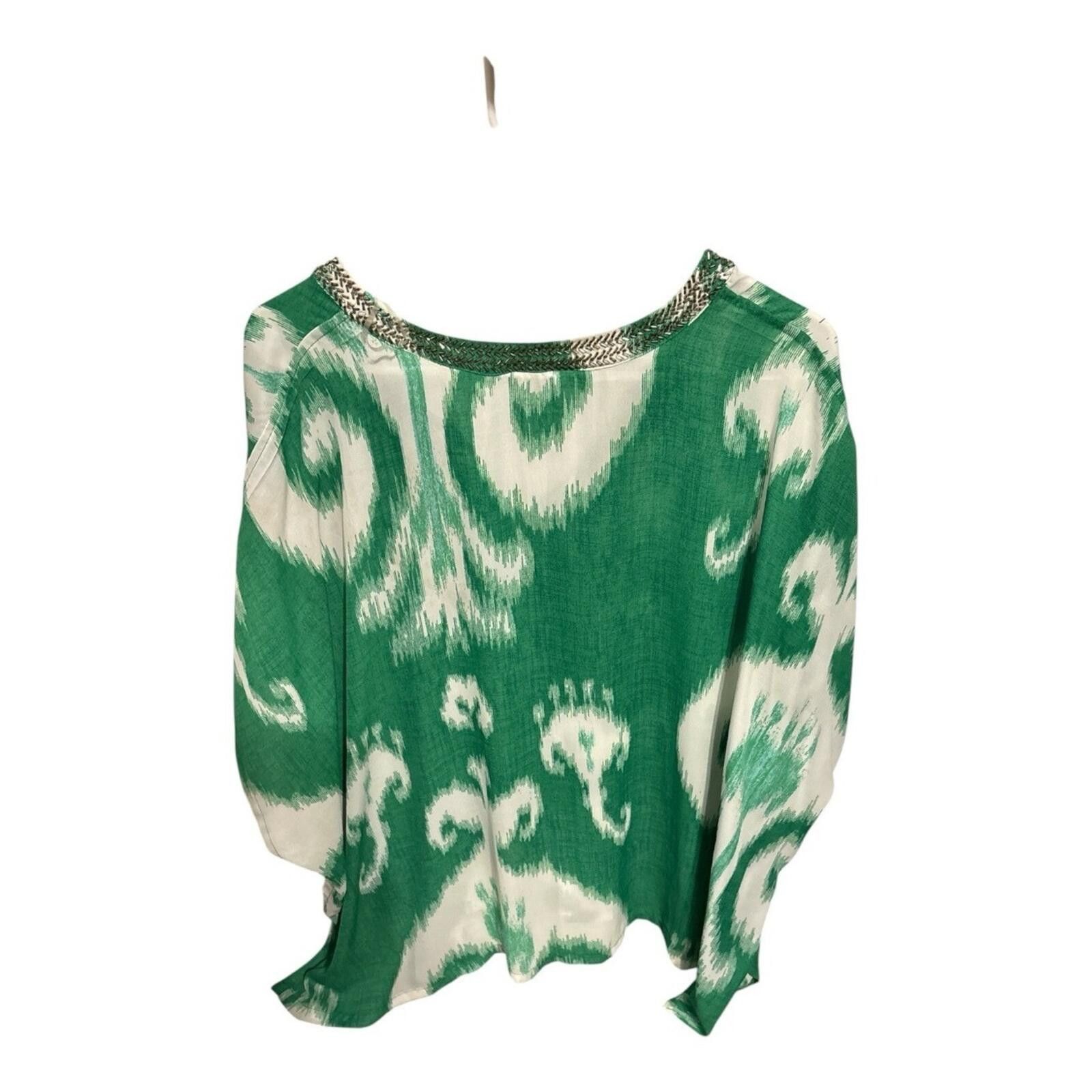 Chicos Chico's Green and White Ikat V-Notch Tunic Size M / US 6-8 / IT 42-44 - 2 Thumbnail