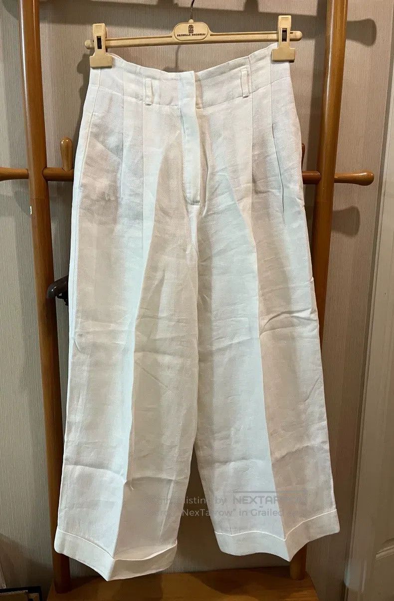 Loro Piana Loro Piana White Linen Wide Leg Pants Size 26" / US 2 / IT 38 - 2 Thumbnail