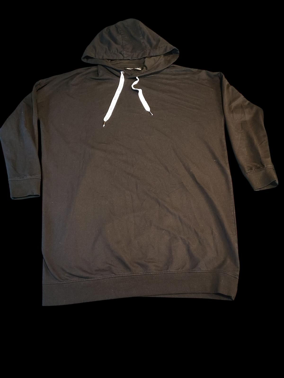 Designer Black Esmara Women's Hooded Dress with White Drawstrings Size L / US 10 / IT 46 - 1 Thumbnail