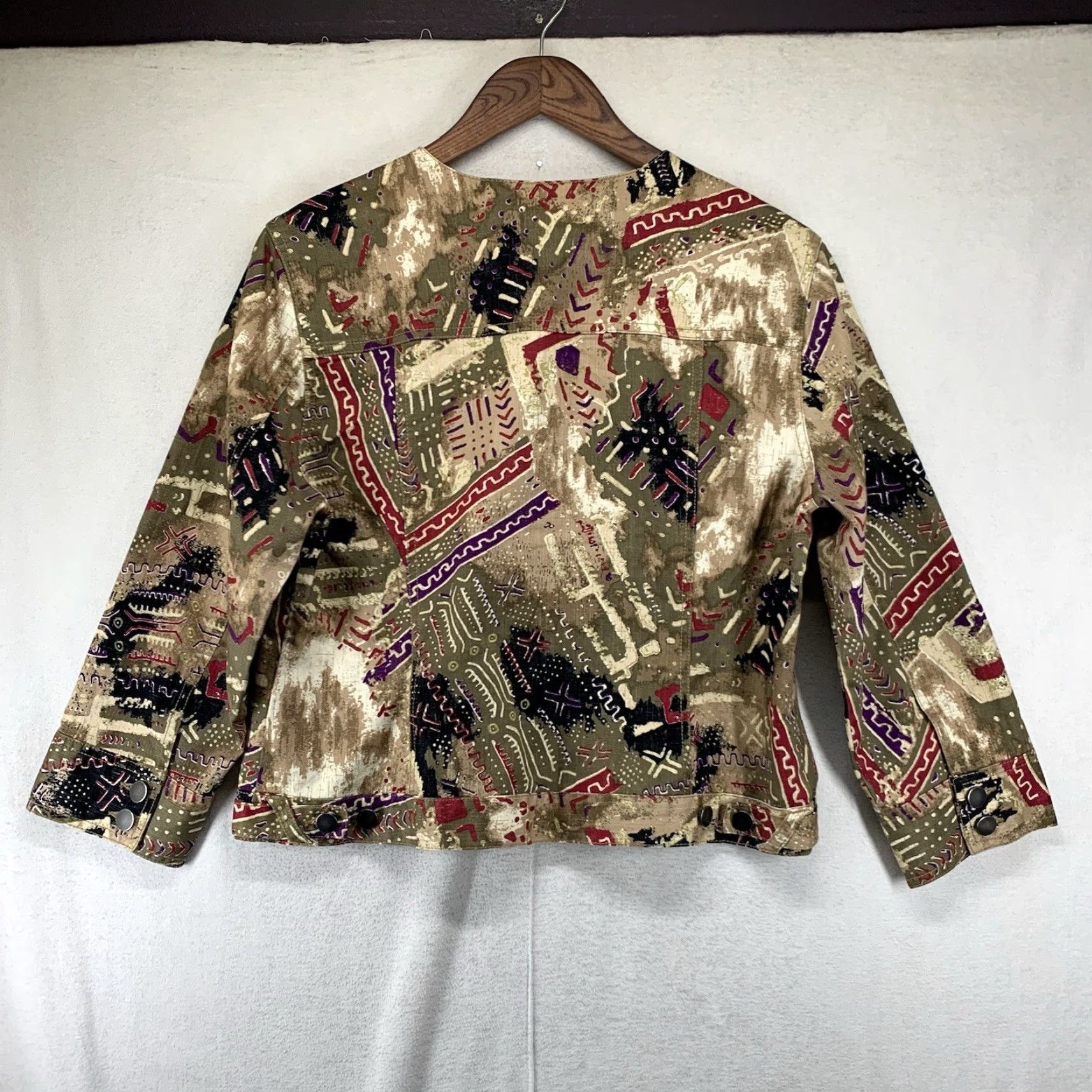 Vintage VINTAGE Women's Jean Jacket 10 Western Tribal Aztec Print Denim Casual Bohemian 90s Women Size 32" / US 10 / IT 46 - 2 Thumbnail