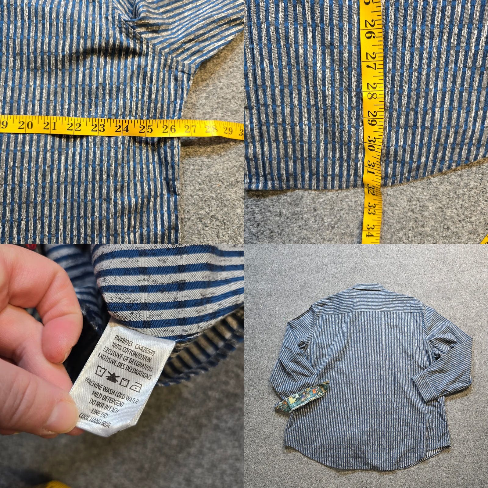 Robert Graham Robert Graham Shirt Mens 4XL Blue Stripe Flip Cuff Grim Reaper Art Classic Shirt Size US XXL / EU 58 / 5 - 8 Thumbnail