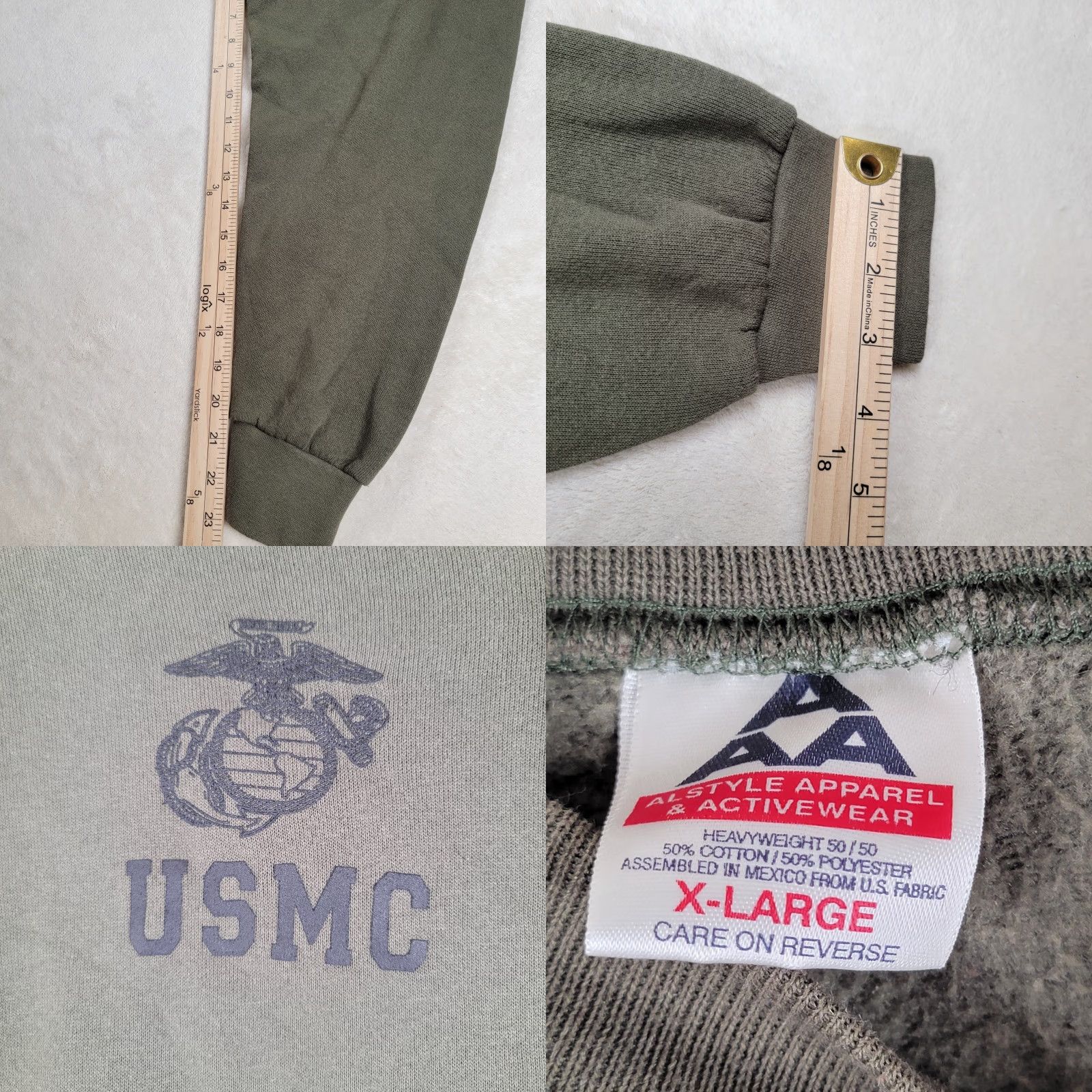 Vintage VINTAGE USMC Sweatshirt Crewneck XL Green United States Made In USA Mens Pullover Casual 90s Military Size US XL / EU 56 / 4 - 9 Thumbnail