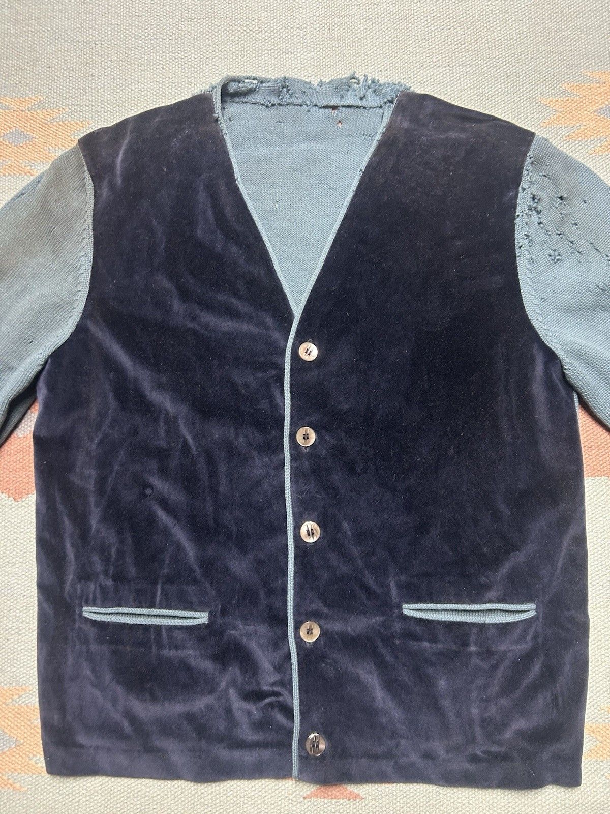 Vintage 50s cardigan sweater wool knit velour distress 2 tone Medium Size US M / EU 48-50 / 2 - 5 Thumbnail