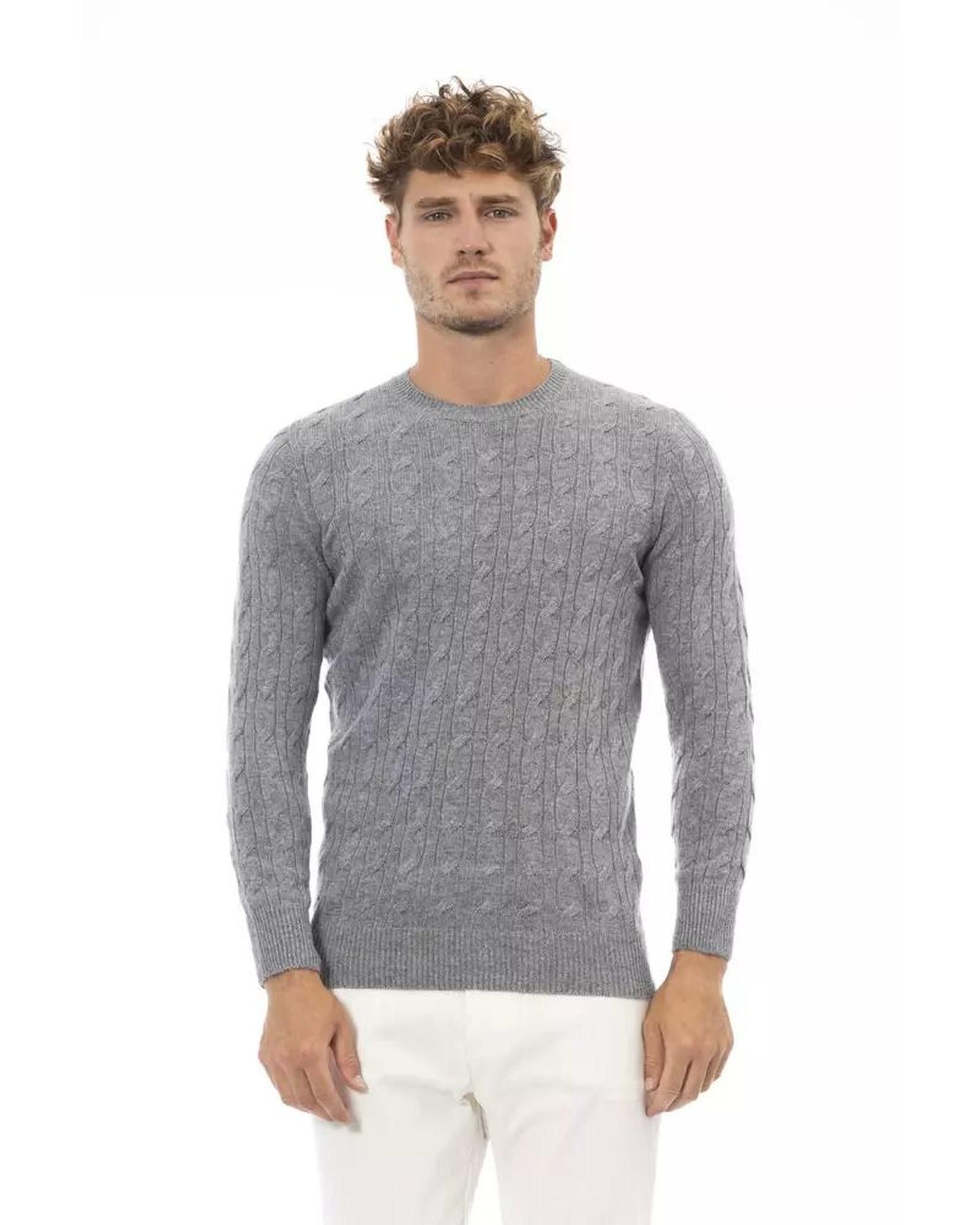 image of Alpha Studio Viscose Crewneck Sweater in Grey, Men's (Size XL)