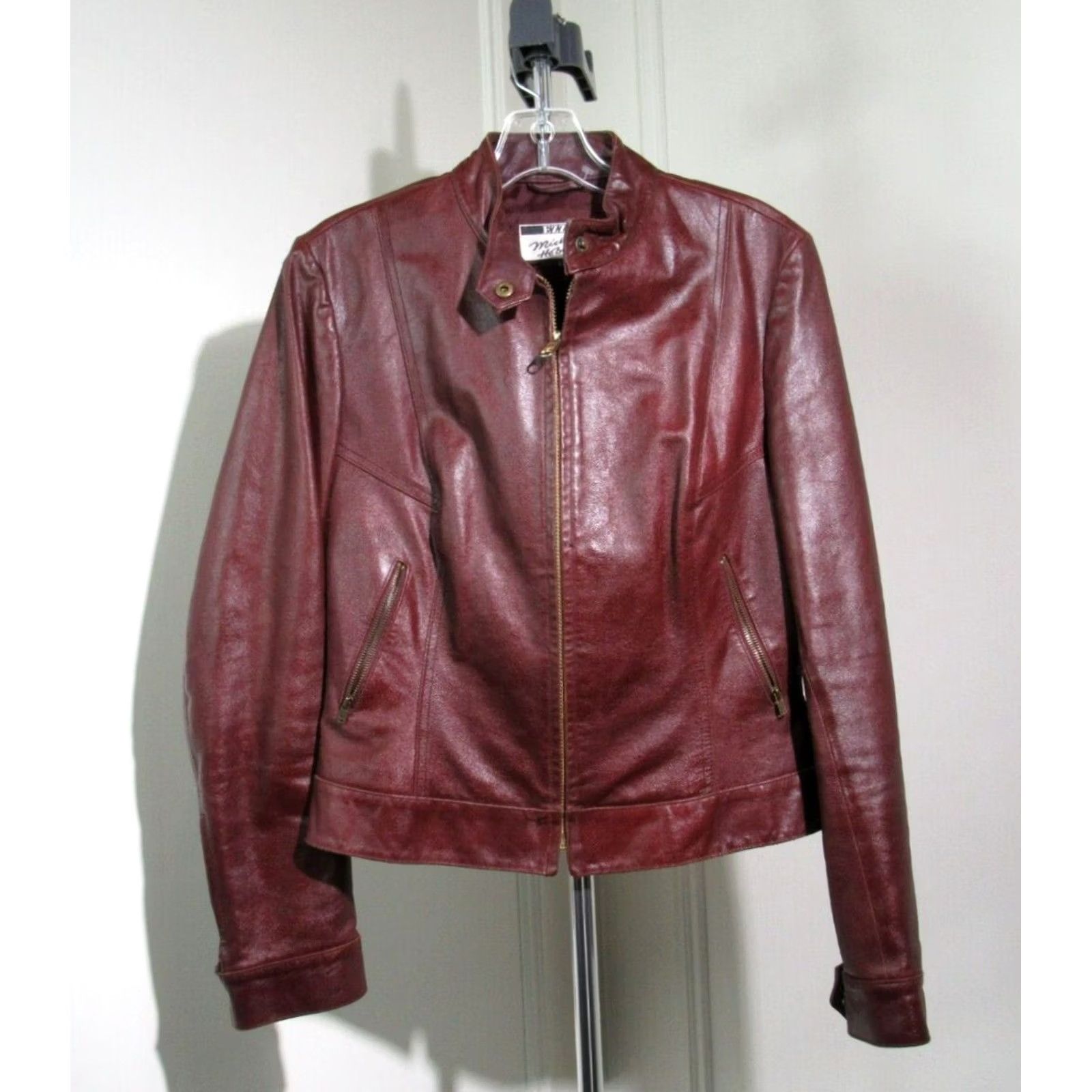 Vintage VINTAGE Michael Hoban Ezza Moto Leather Jacket Womens Large Distressed Red Burgundy Brass Hardware Jacket 90s Biker Size L / US 10 / IT 46 - 5 Thumbnail